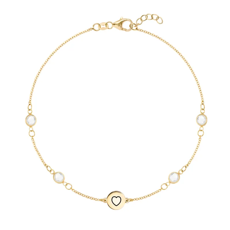 Heart Disc & Petite 4 Birthstone Bracelet in 14k Gold sold by Haverhill