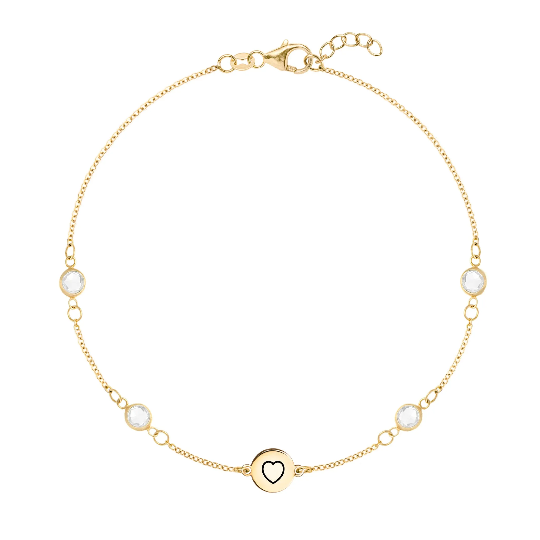 Heart Disc & Petite 4 Birthstone Bracelet in 14k Gold sold by Haverhill