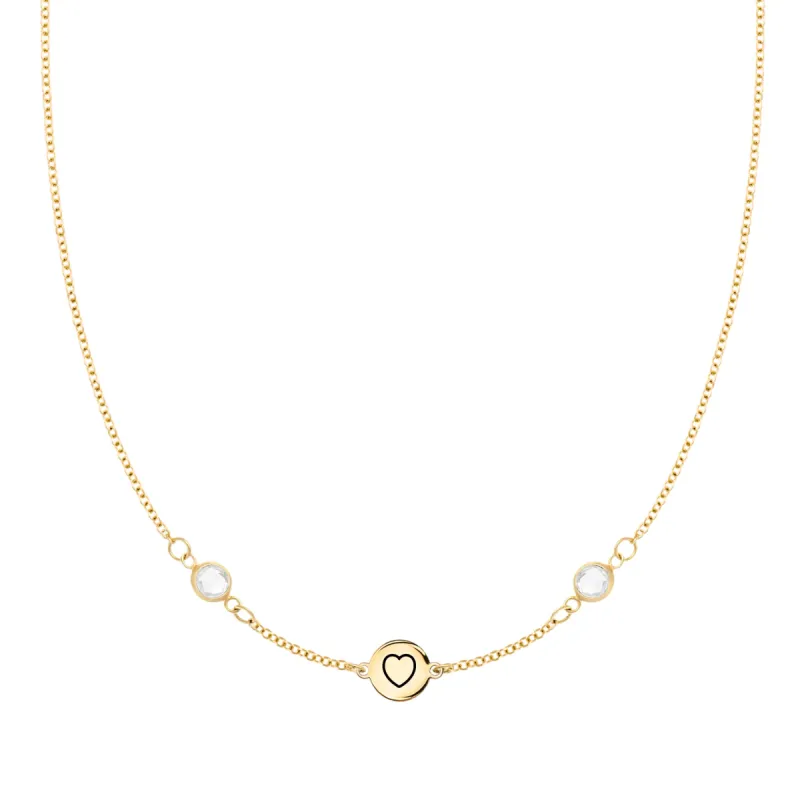 Heart Disc & Petite 2 Birthstone Necklace in 14k Gold (13 Link) sold by Haverhill