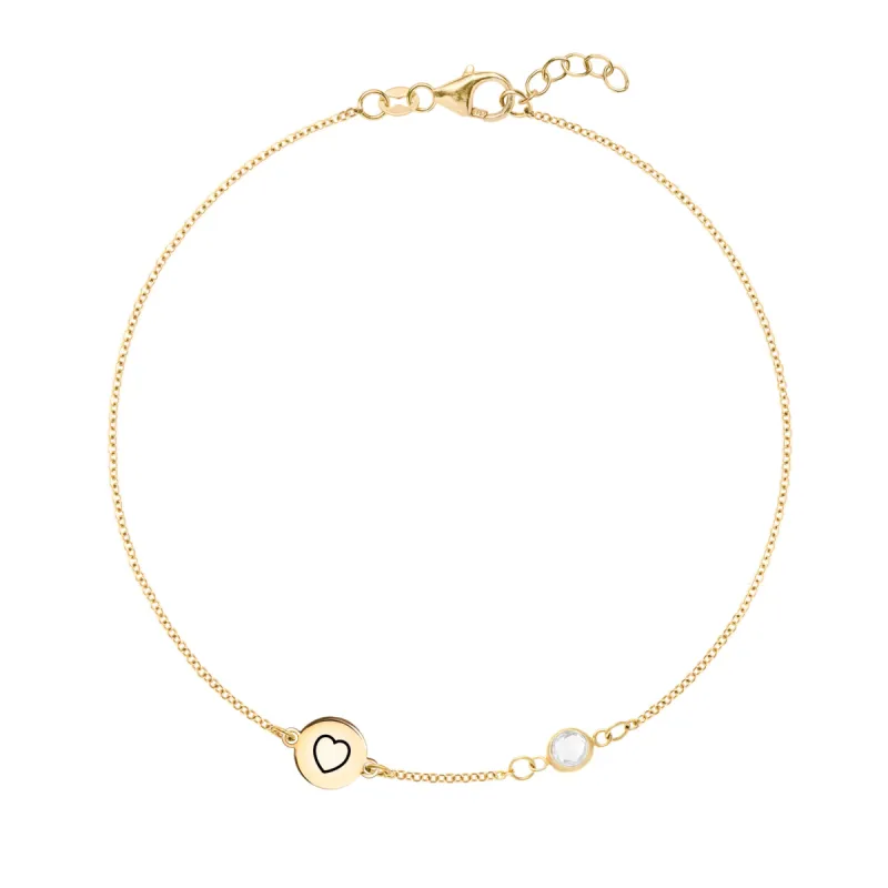 Heart Disc & Petite 1 Birthstone Bracelet in 14k Gold sold by Haverhill