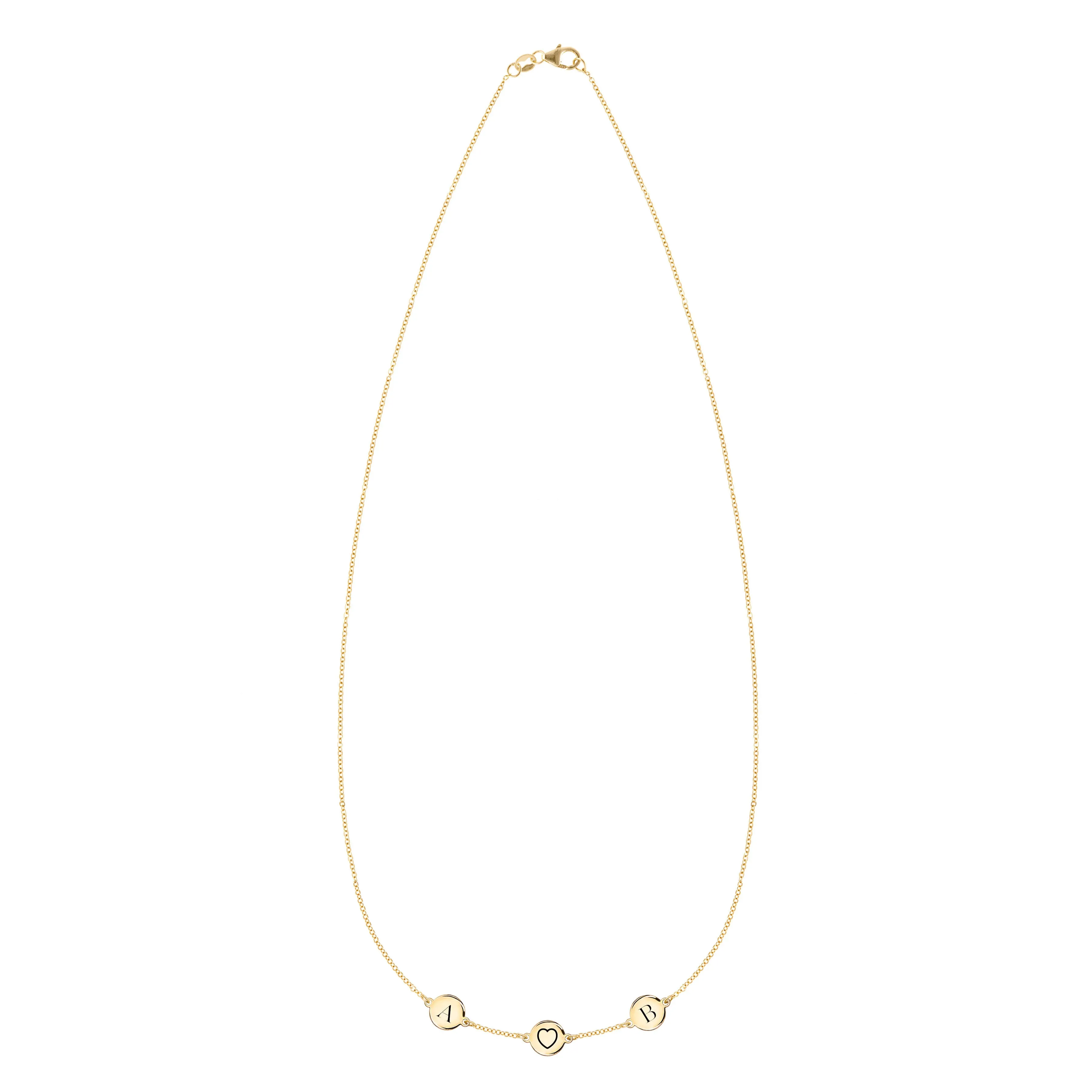 Heart Disc & 2 Letter Necklace in 14k Gold (Single Spacing) sold by Haverhill product image thumbnail 4