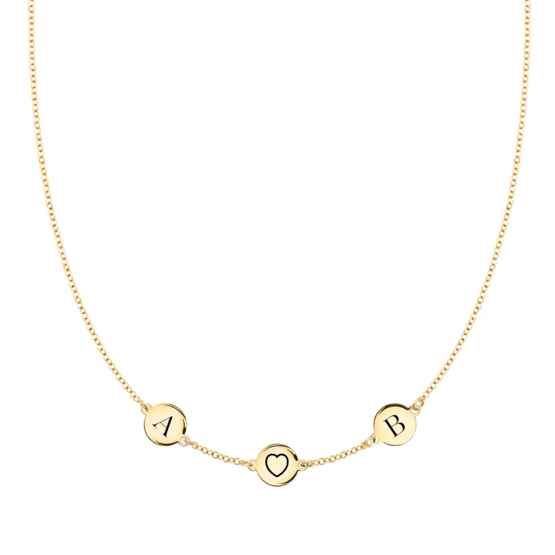 Heart Disc & 2 Letter Necklace in 14k Gold (Single Spacing) sold by Haverhill