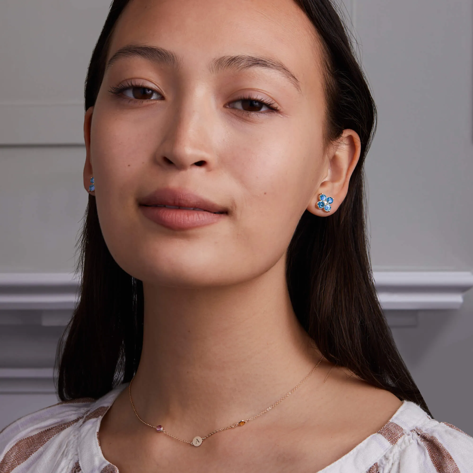 Greenwich 4 Nantucket Blue Topaz & Diamond Earrings in 14k Gold (December) sold by Haverhill product image thumbnail 2