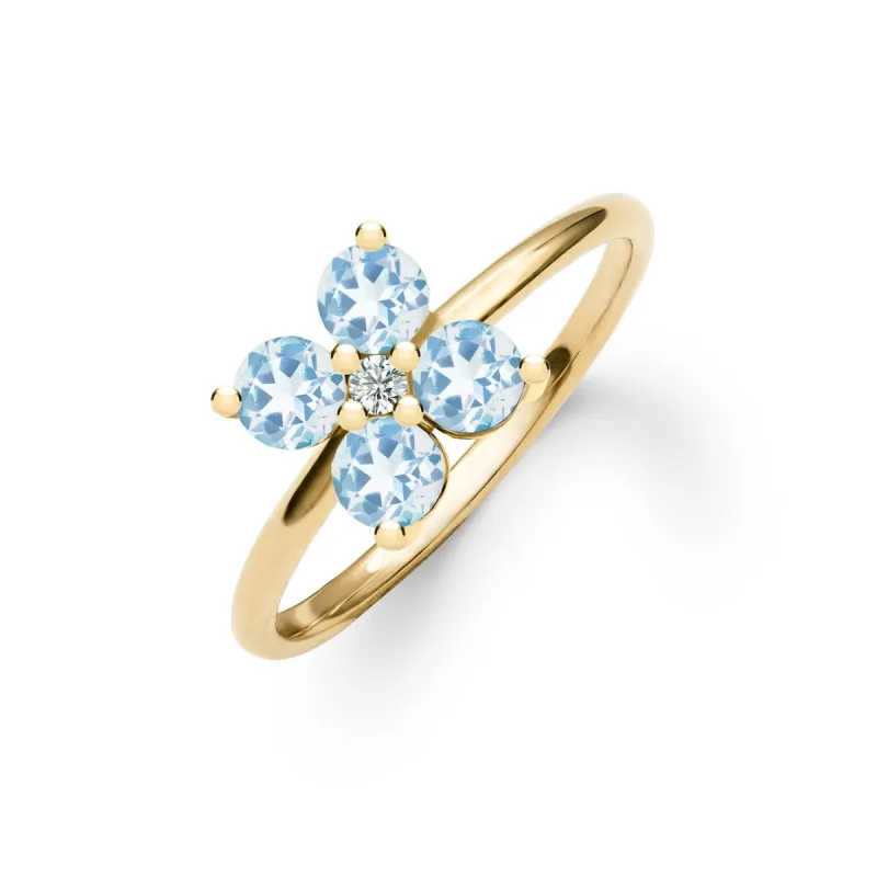 Greenwich 4 Aquamarine & Diamond Ring in 14k Gold (March) sold by Haverhill