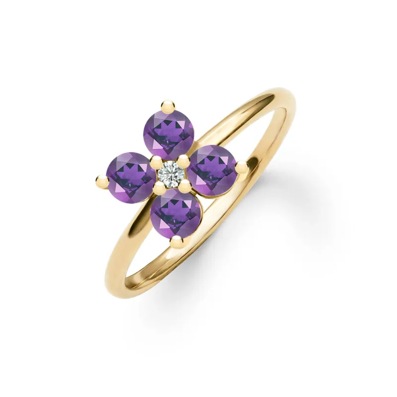 Greenwich 4 Amethyst & Diamond Ring in 14k Gold (February) sold by Haverhill