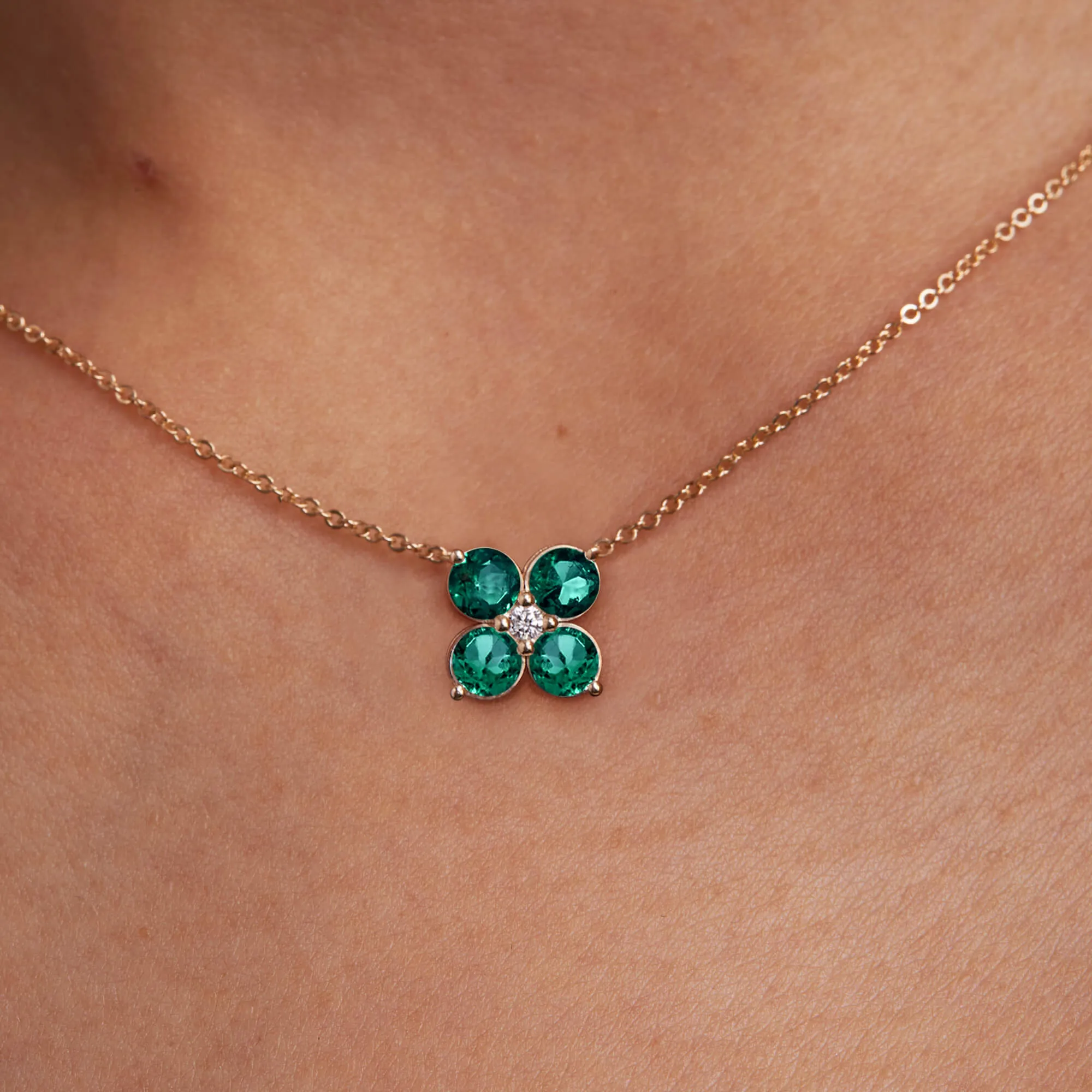 Greenwich 4 Emerald & Diamond Necklace in 14k Gold (May) sold by Haverhill product image thumbnail 3