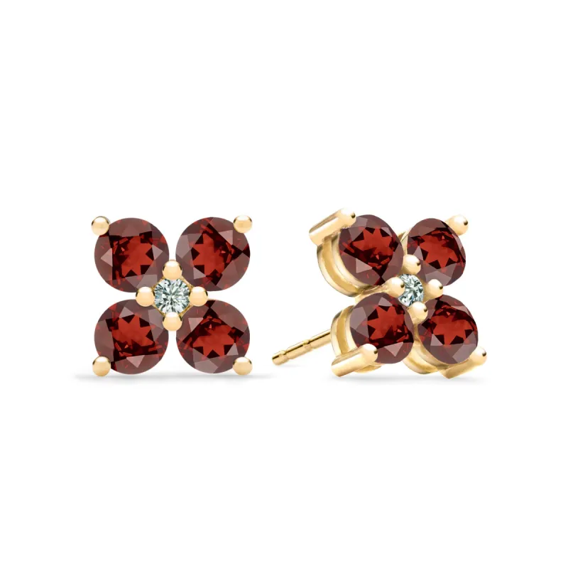 Greenwich 4 Garnet & Diamond Earrings in 14k Gold (January) sold by Haverhill