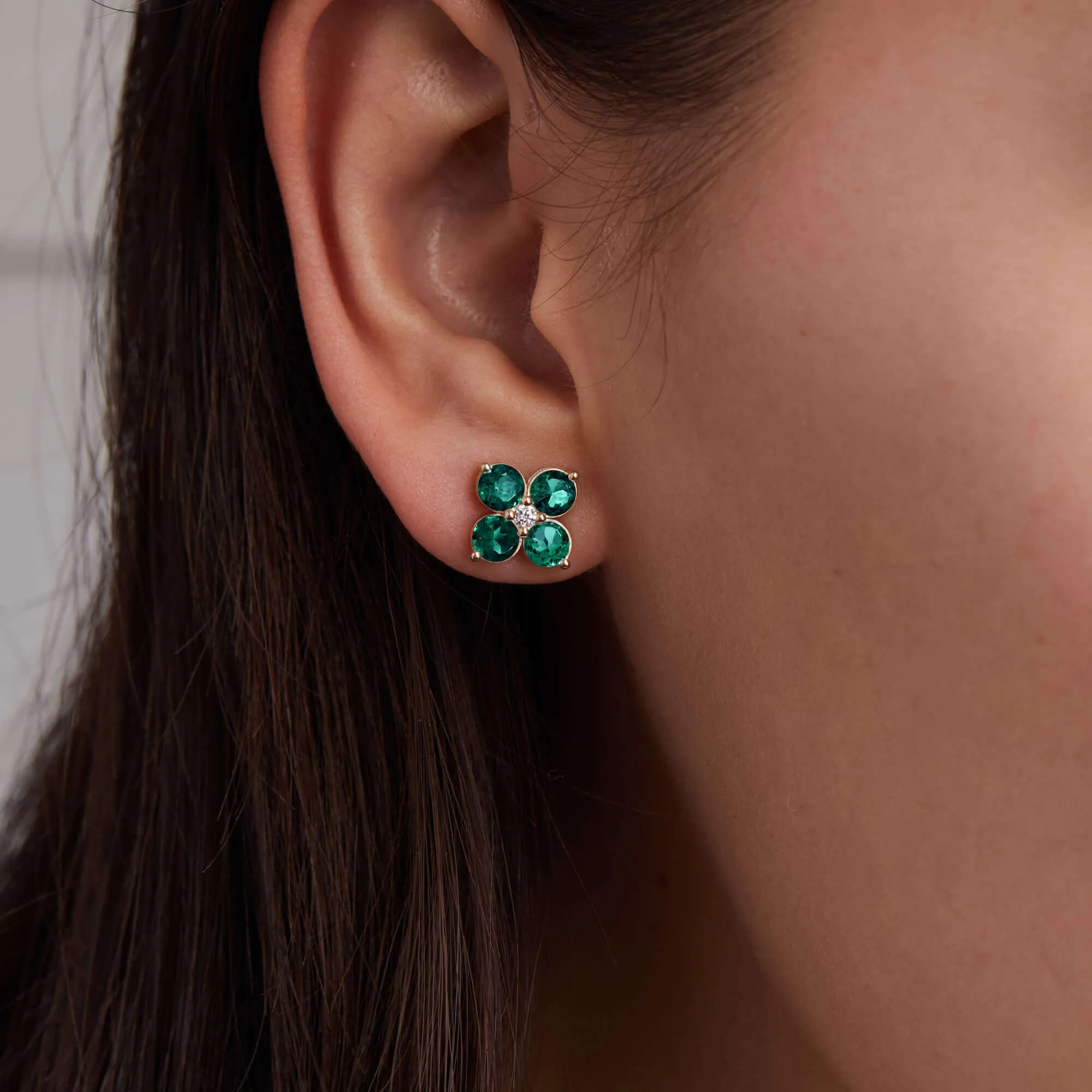 Greenwich 4 Emerald & Diamond Earrings in 14k Gold (May) sold by Haverhill product image thumbnail 3