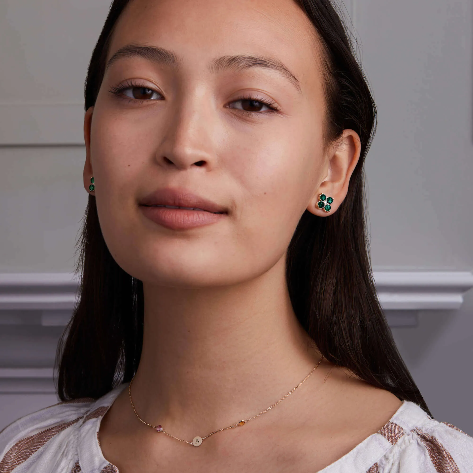 Greenwich 4 Emerald & Diamond Earrings in 14k Gold (May) sold by Haverhill product image thumbnail 2