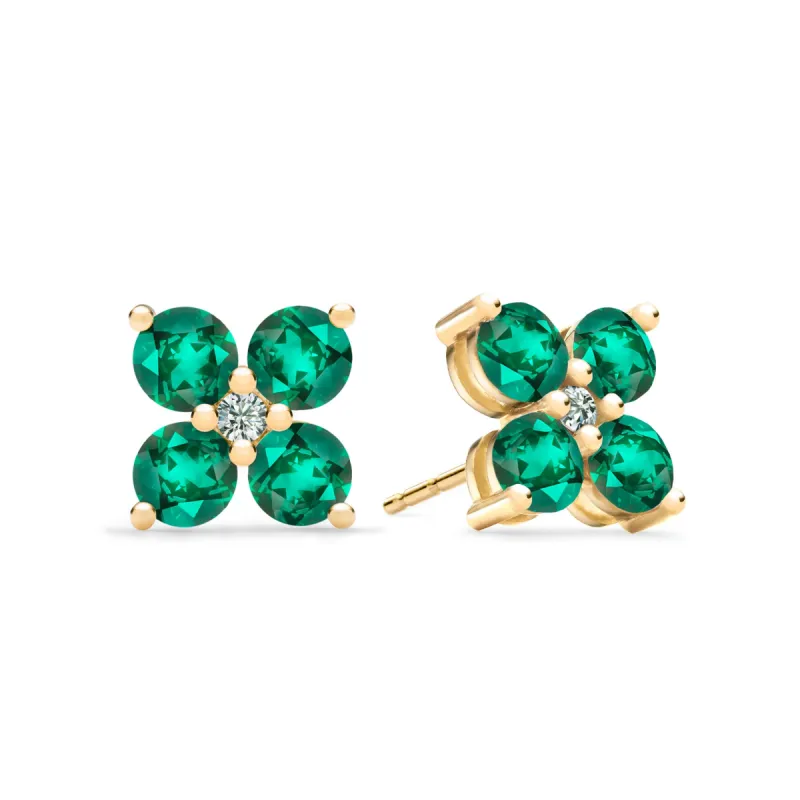 Greenwich 4 Emerald & Diamond Earrings in 14k Gold (May) sold by Haverhill