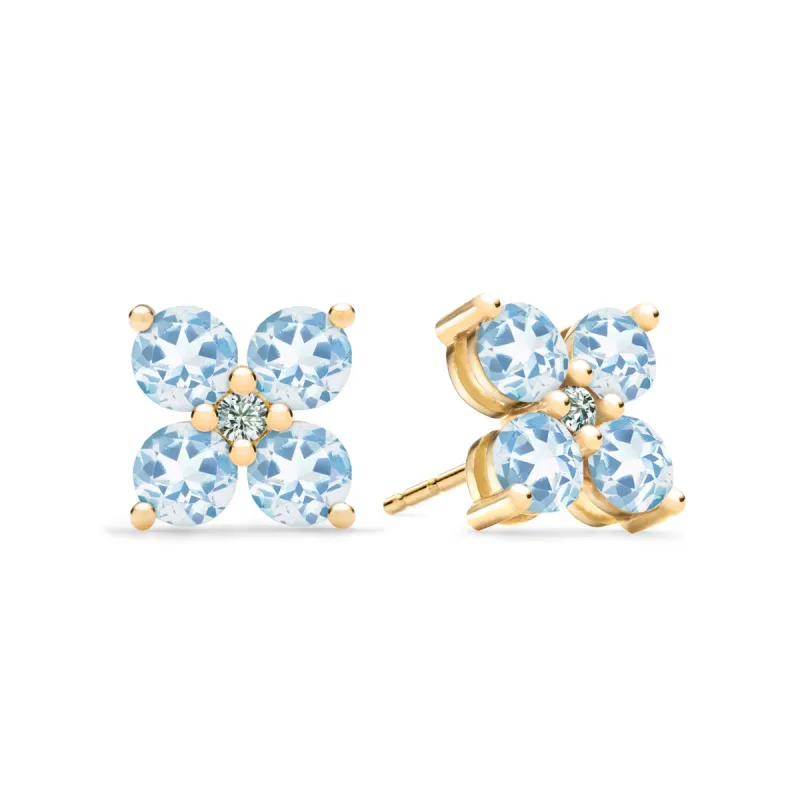 Greenwich 4 Aquamarine & Diamond Earrings in 14k Gold (March) sold by Haverhill