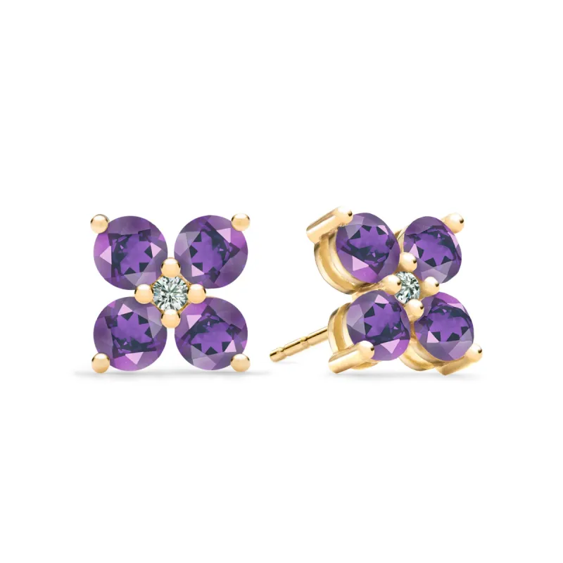 Greenwich 4 Amethyst & Diamond Earrings in 14k Gold (February) sold by Haverhill