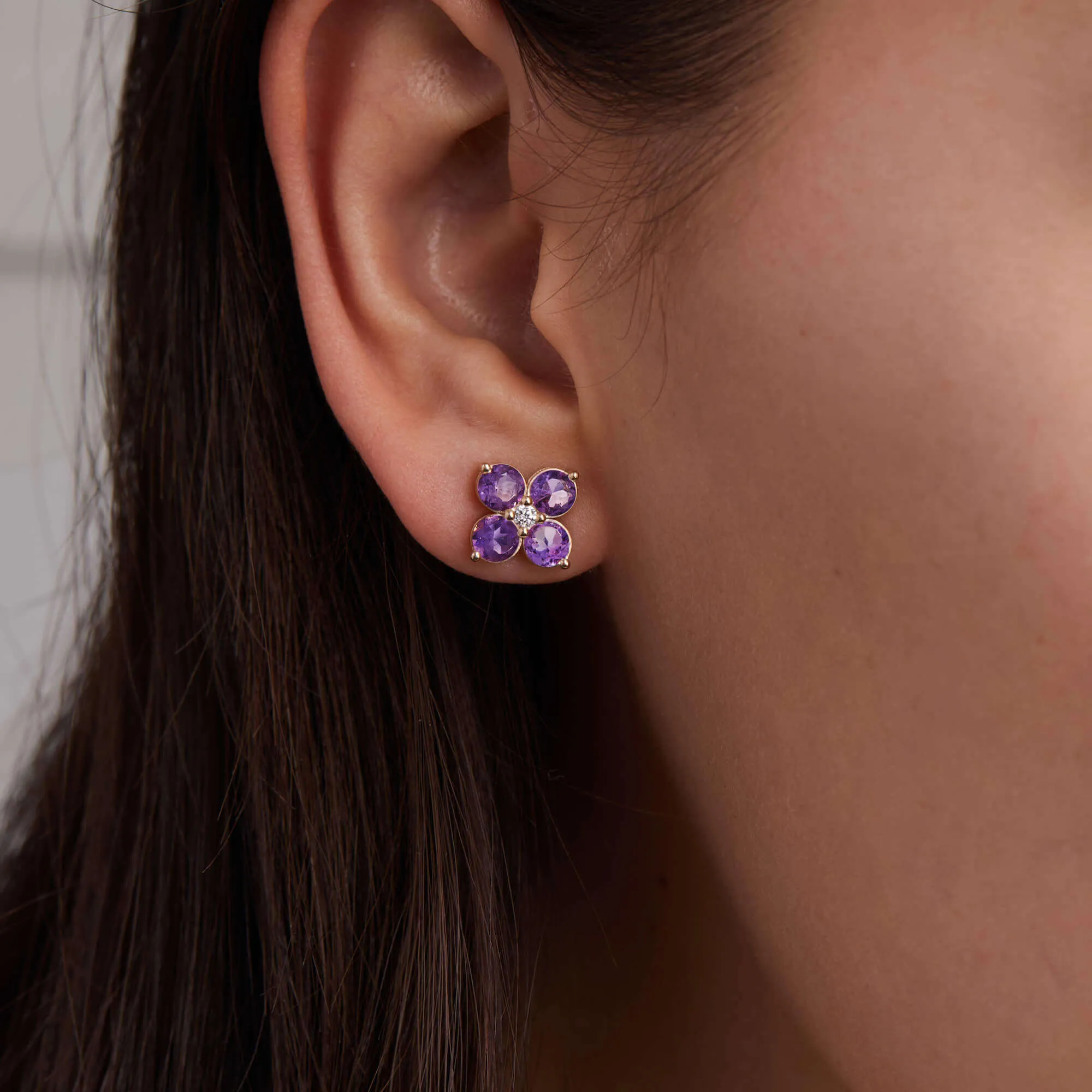 Greenwich 4 Amethyst & Diamond Earrings in 14k Gold (February) sold by Haverhill product image thumbnail 3
