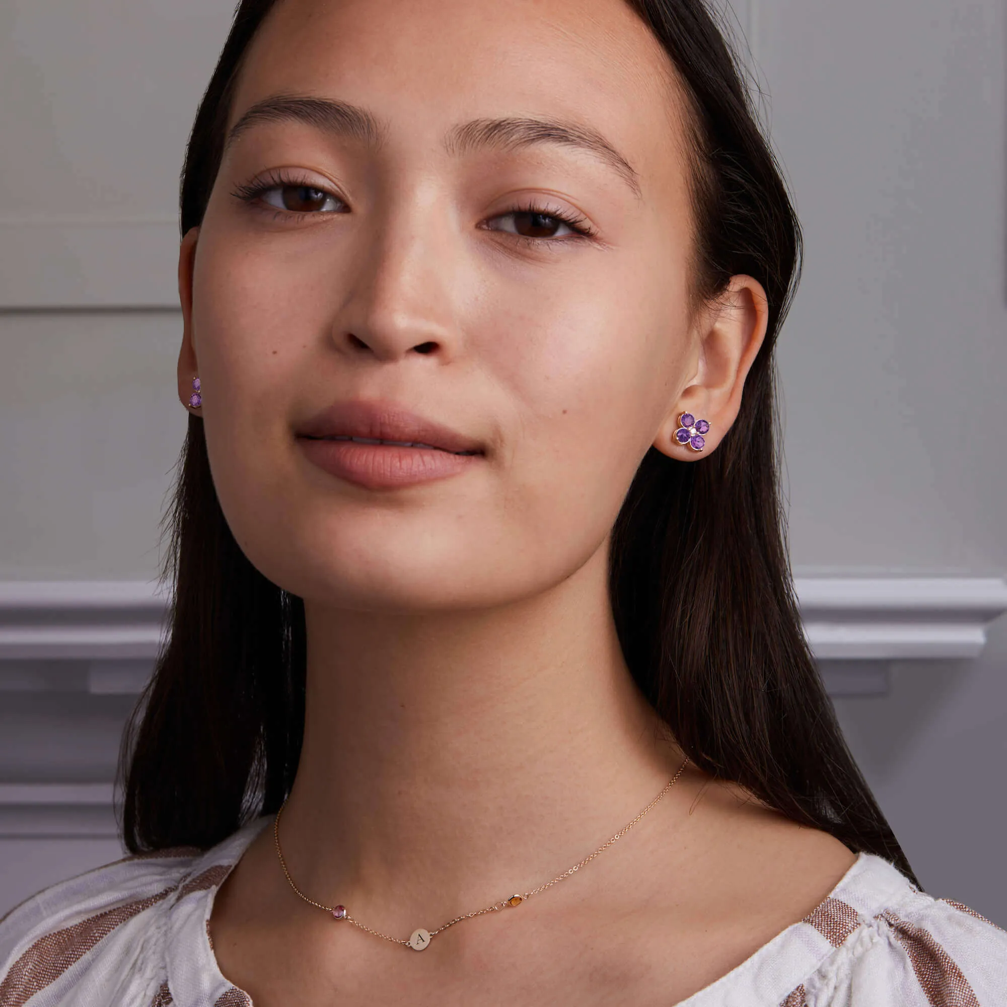 Greenwich 4 Amethyst & Diamond Earrings in 14k Gold (February) sold by Haverhill product image thumbnail 2