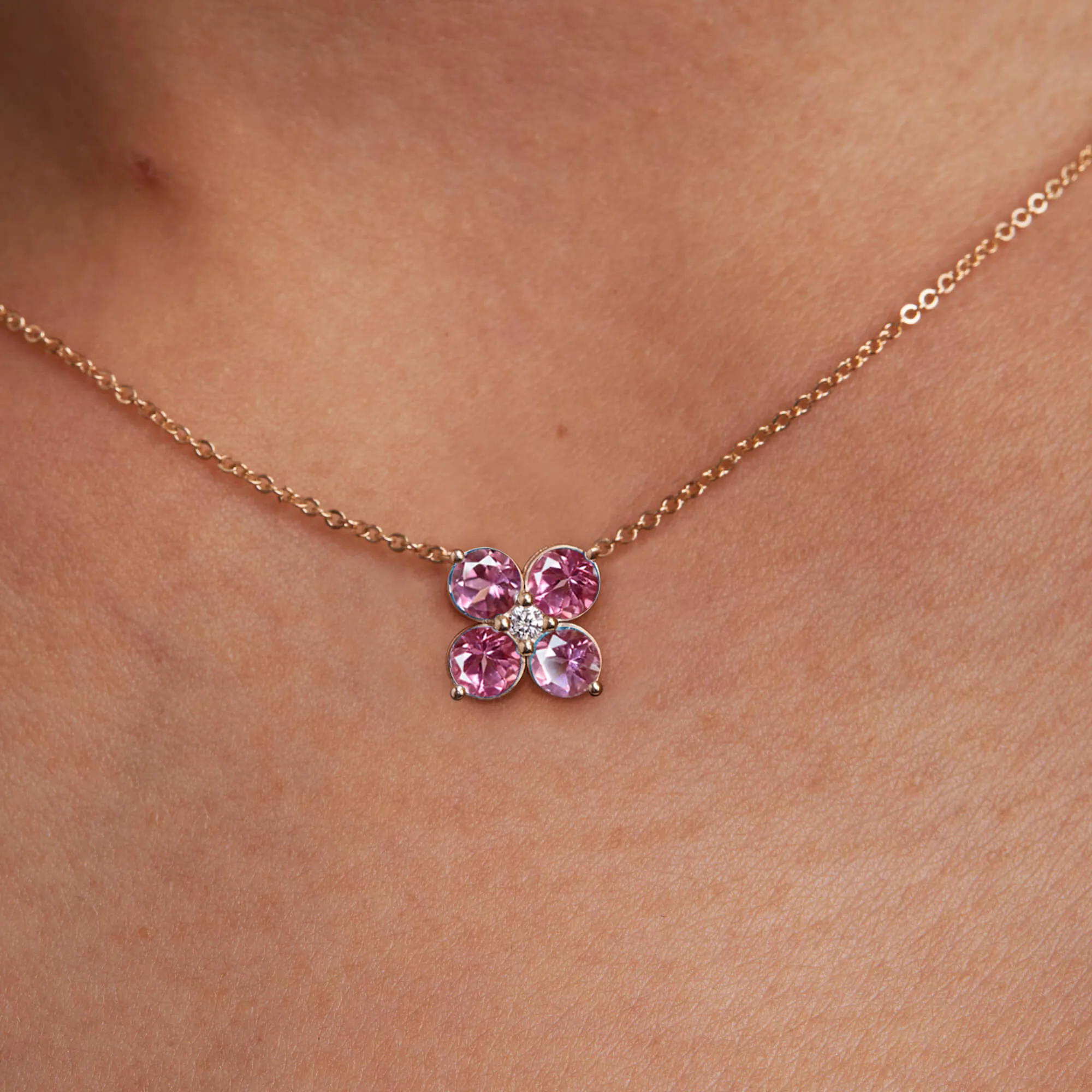 Greenwich 4 Pink Tourmaline & Diamond Necklace in 14k Gold (October) sold by Haverhill product image thumbnail 3