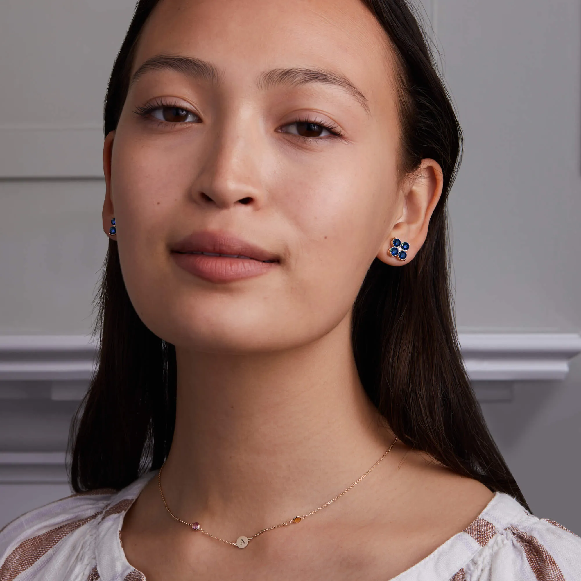 Greenwich 4 Sapphire & Diamond Earrings in 14k Gold (September) sold by Haverhill product image thumbnail 2