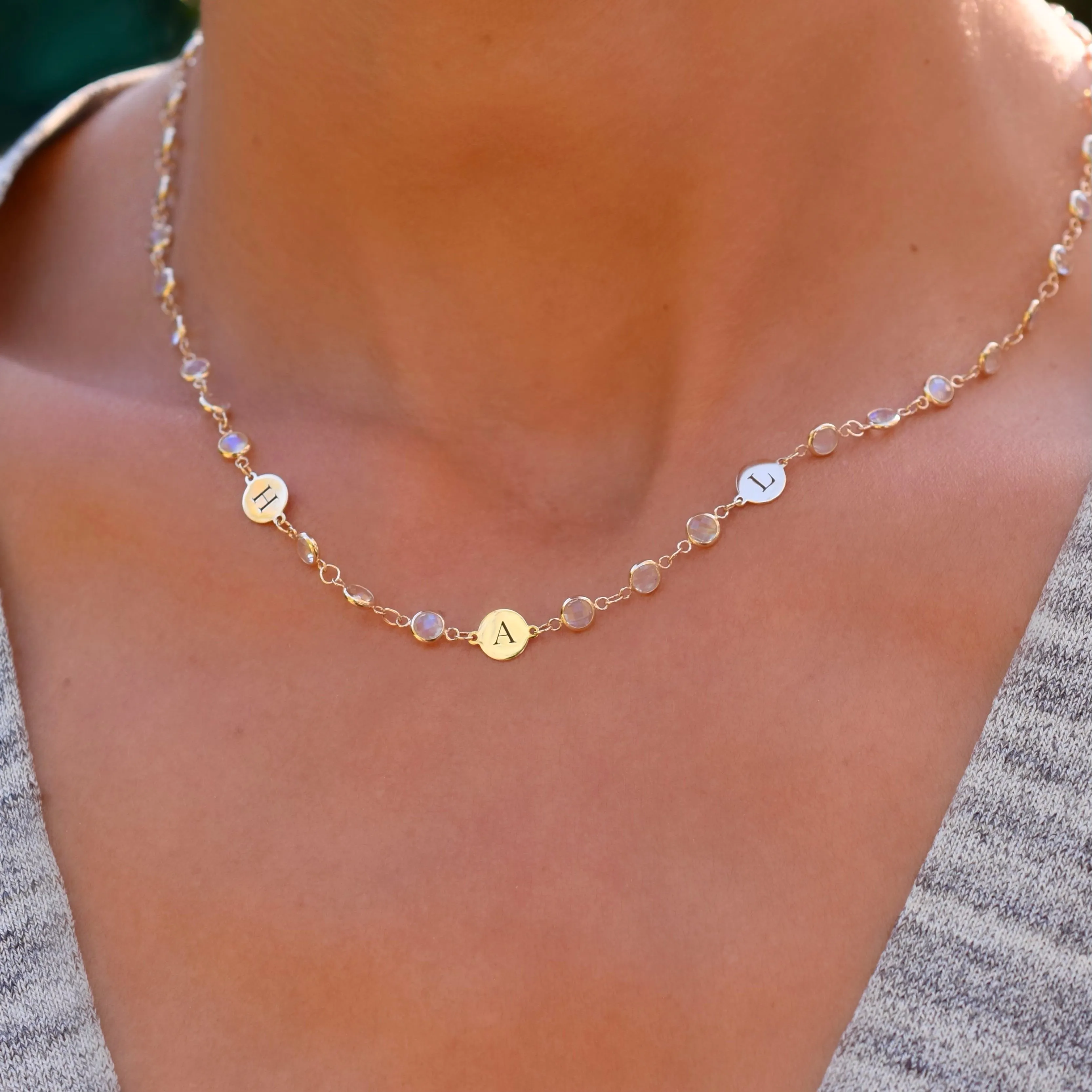 Newport 3 Letter Birthstone Necklace in 14k Gold sold by Haverhill product image thumbnail 3