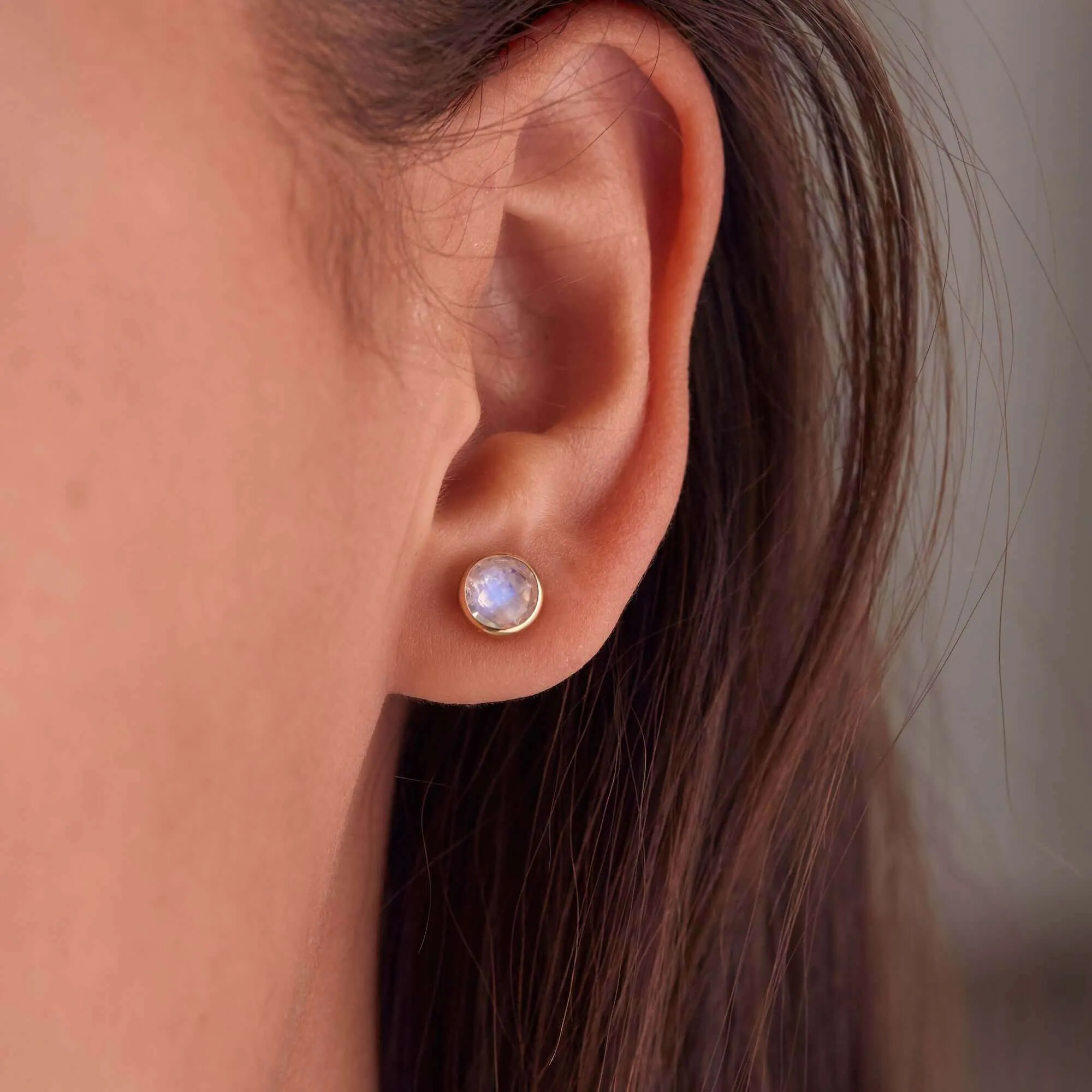 Grand Moonstone Stud Earrings in 14k Gold (June) sold by Haverhill product image thumbnail 3