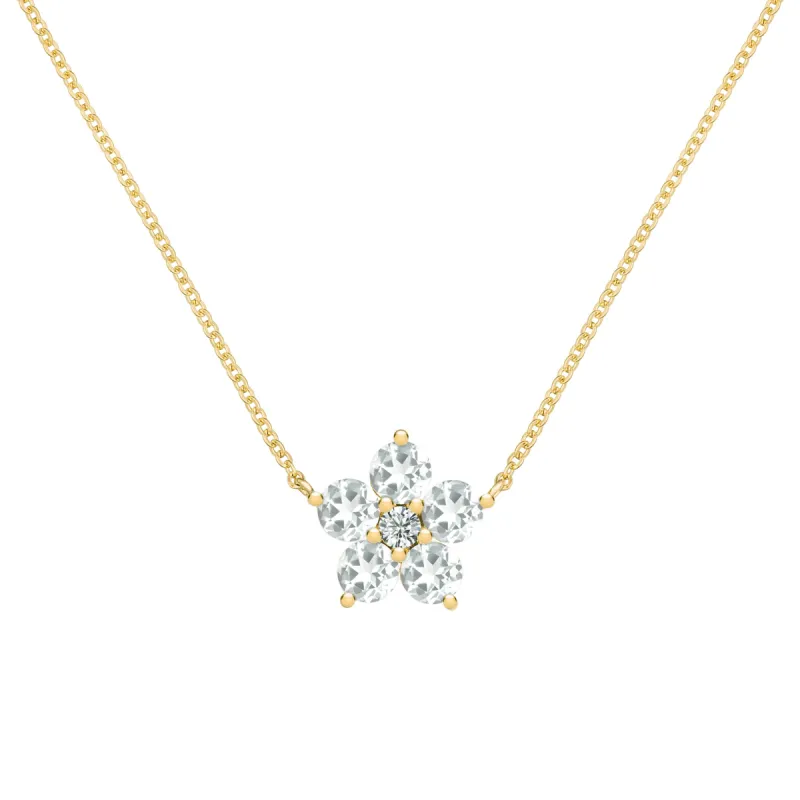 Greenwich Flower White Topaz & Diamond Necklace in 14k Gold (April) sold by Haverhill
