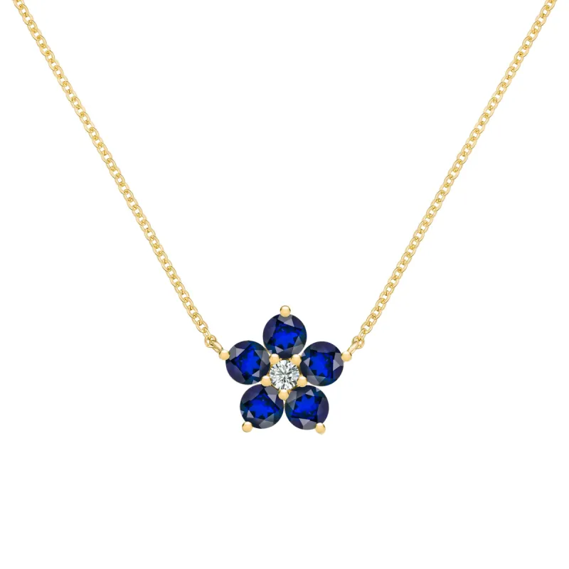 Greenwich Flower Sapphire & Diamond Necklace in 14k Gold (September) sold by Haverhill