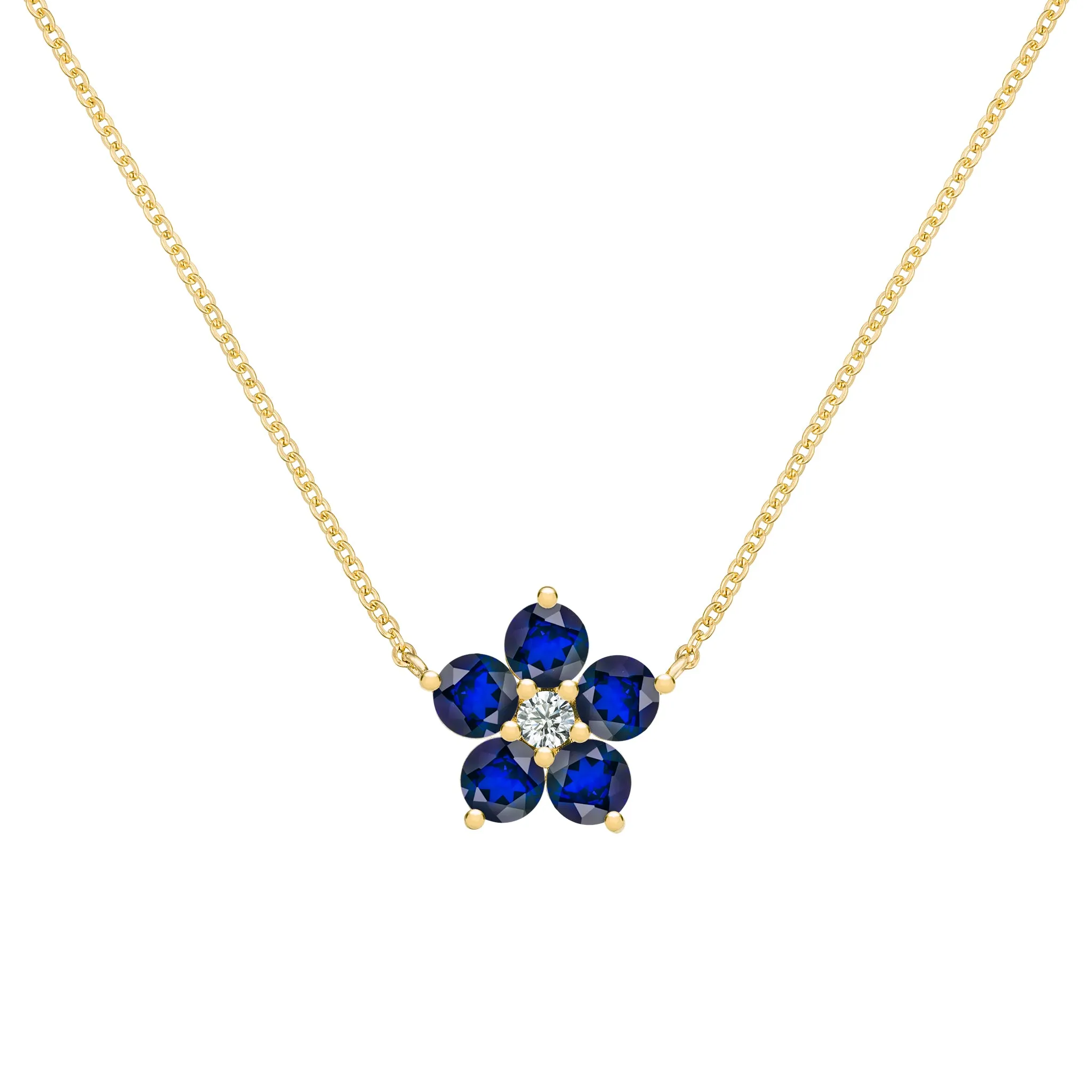 Greenwich Flower Sapphire & Diamond Necklace in 14k Gold (September) sold by Haverhill