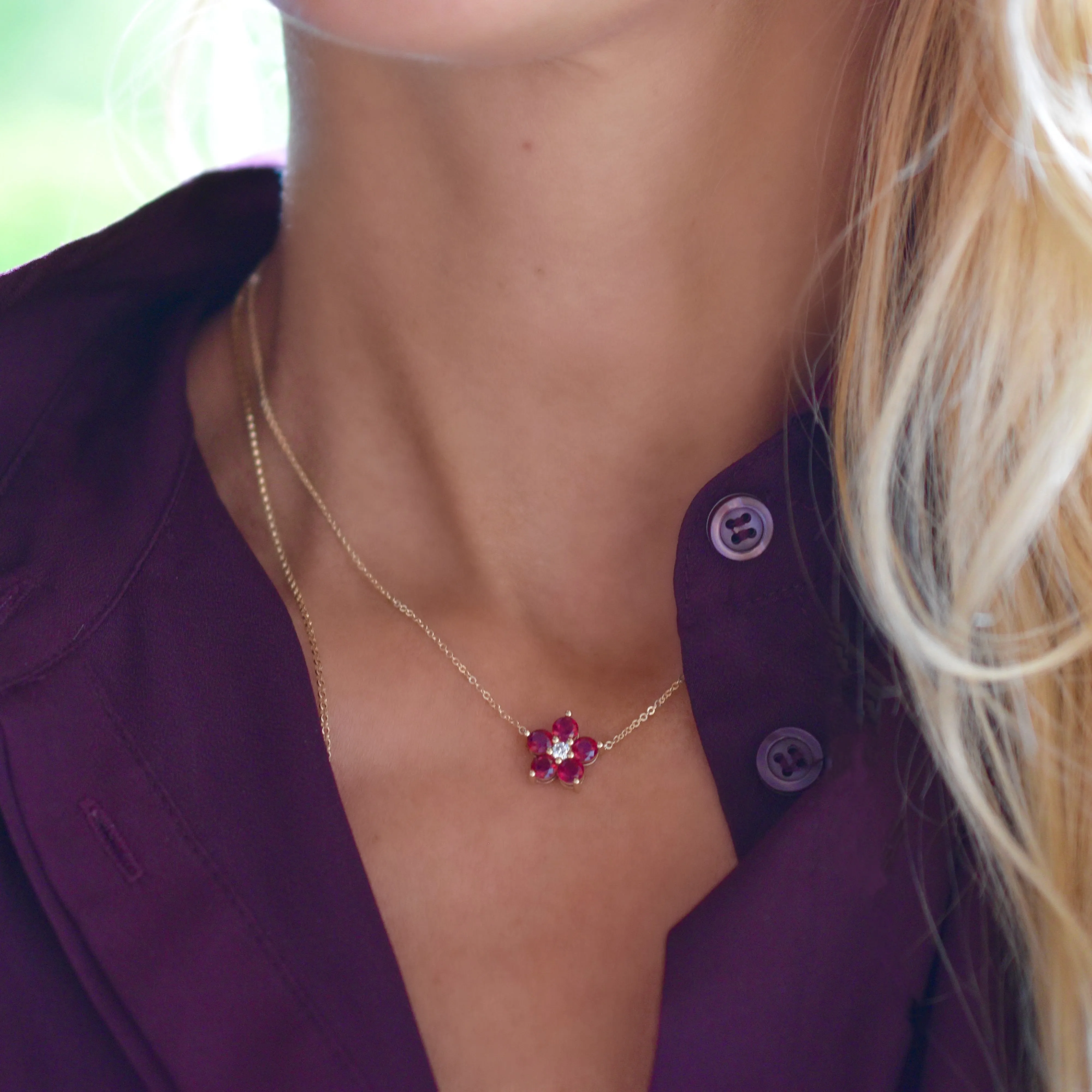 Greenwich Flower Ruby & Diamond Necklace in 14k Gold (July) sold by Haverhill product image thumbnail 3