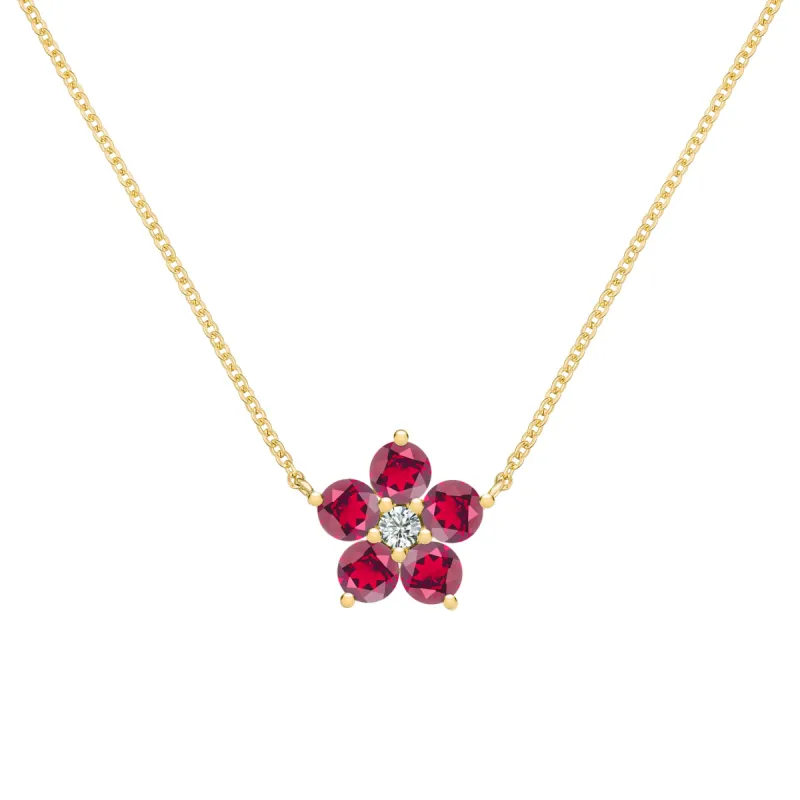 Greenwich Flower Ruby & Diamond Necklace in 14k Gold (July) sold by Haverhill