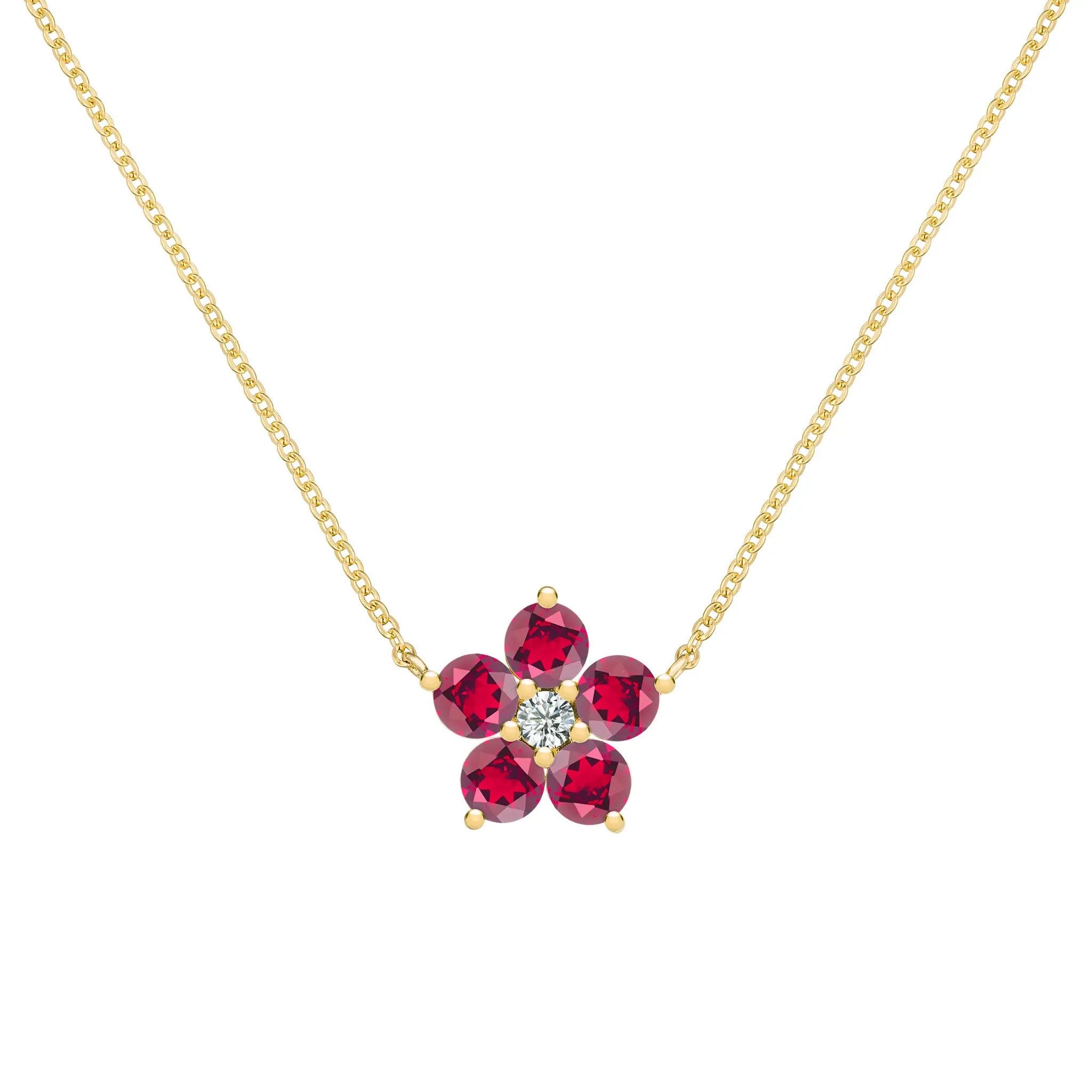 Greenwich Flower Ruby & Diamond Necklace in 14k Gold (July) sold by Haverhill