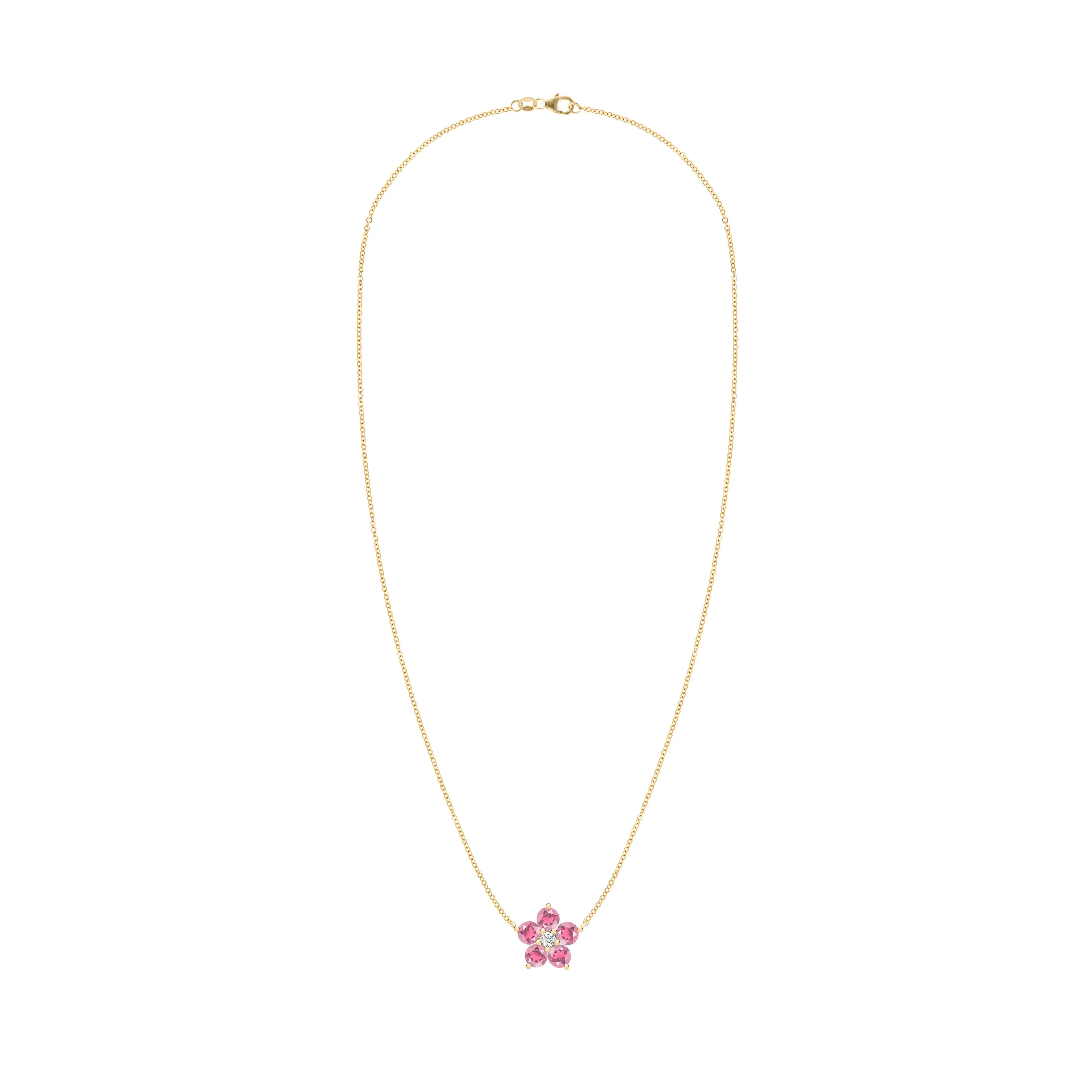 Greenwich Flower Pink Tourmaline & Diamond Necklace in 14k Gold (October) sold by Haverhill product image thumbnail 4