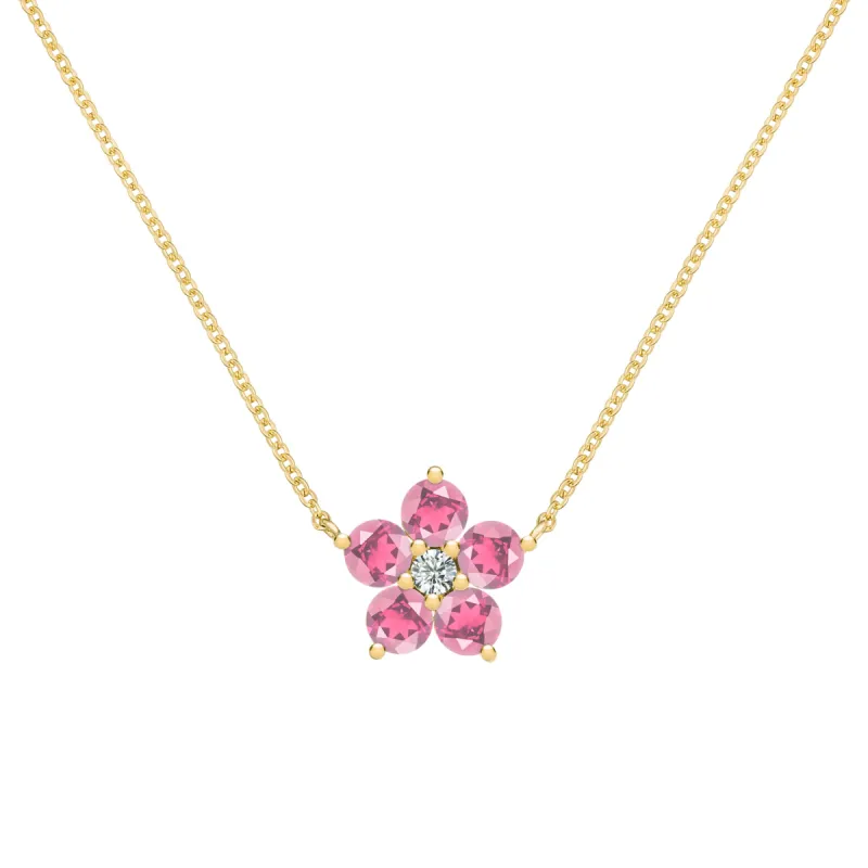 Greenwich Flower Pink Tourmaline & Diamond Necklace in 14k Gold (October) sold by Haverhill