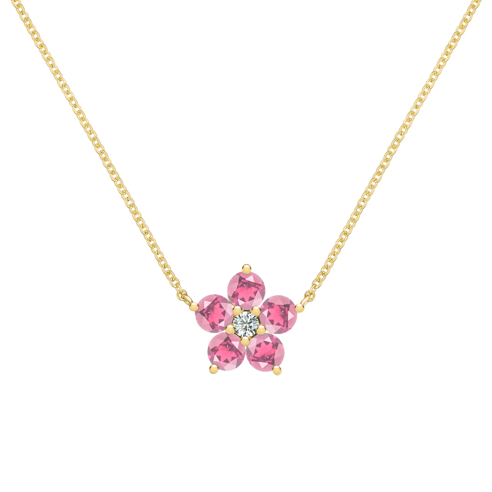 Greenwich Flower Pink Tourmaline & Diamond Necklace in 14k Gold (October) sold by Haverhill