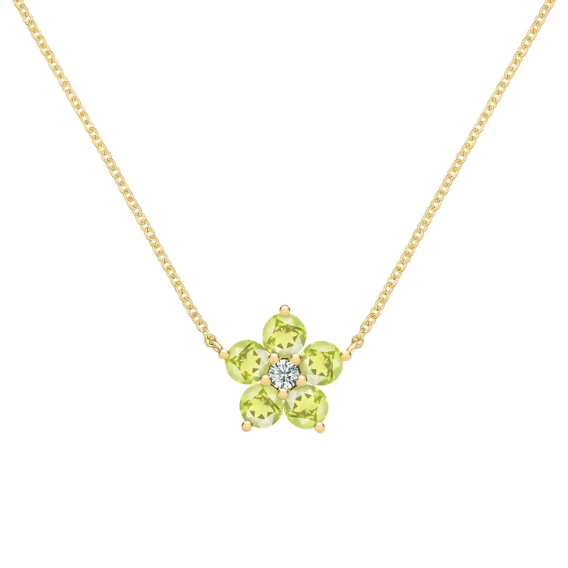 Greenwich Flower Peridot & Diamond Necklace in 14k Gold (August) sold by Haverhill