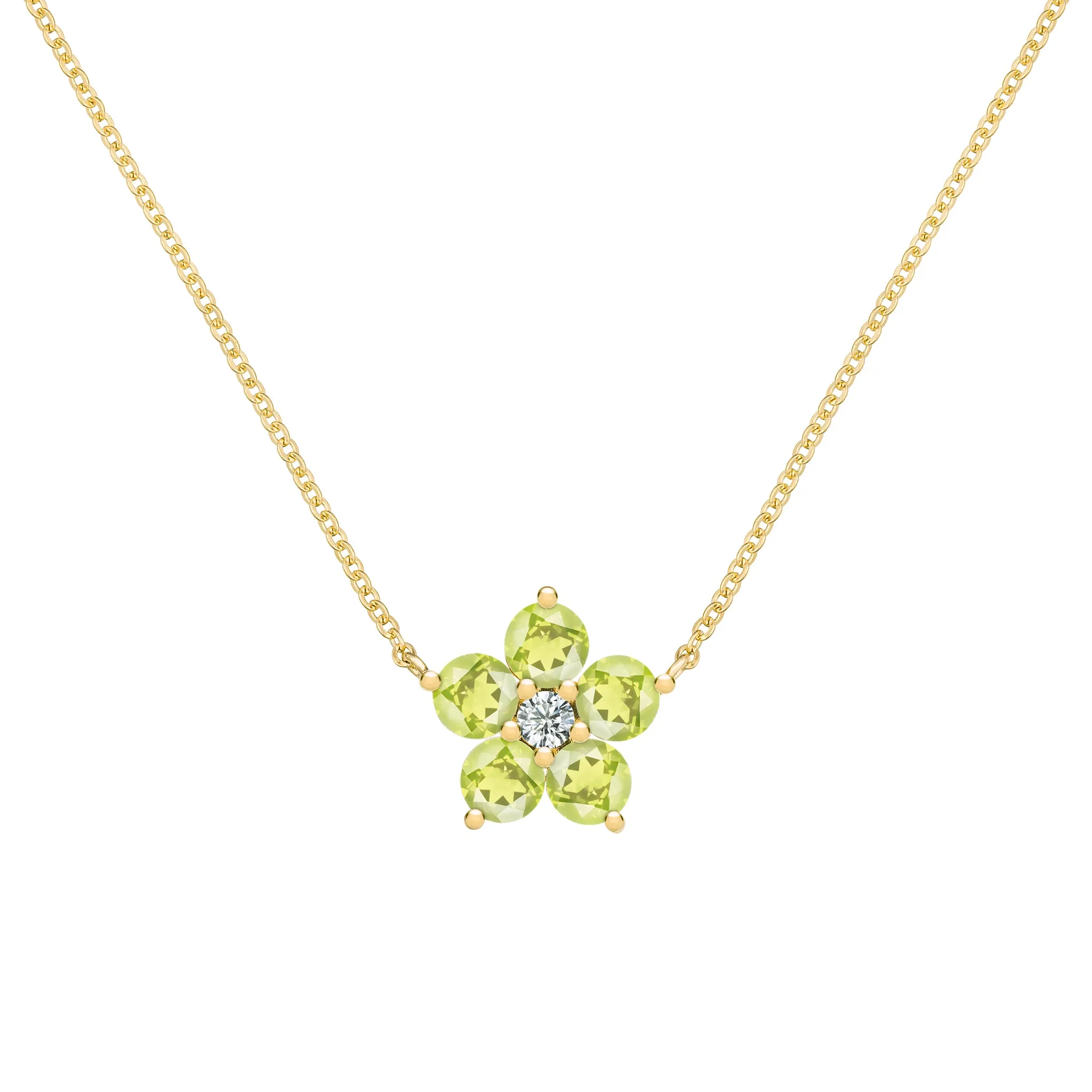 Greenwich Flower Peridot & Diamond Necklace in 14k Gold (August) sold by Haverhill