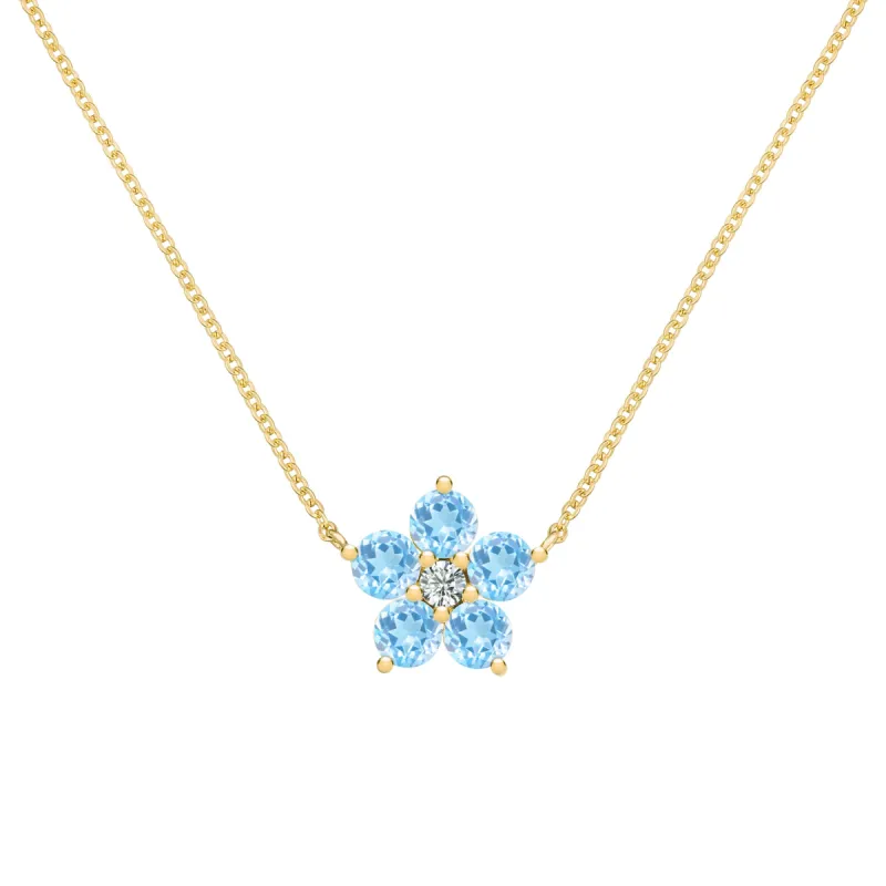 Greenwich Flower Nantucket Blue Topaz & Diamond Necklace in 14k Gold (December) sold by Haverhill