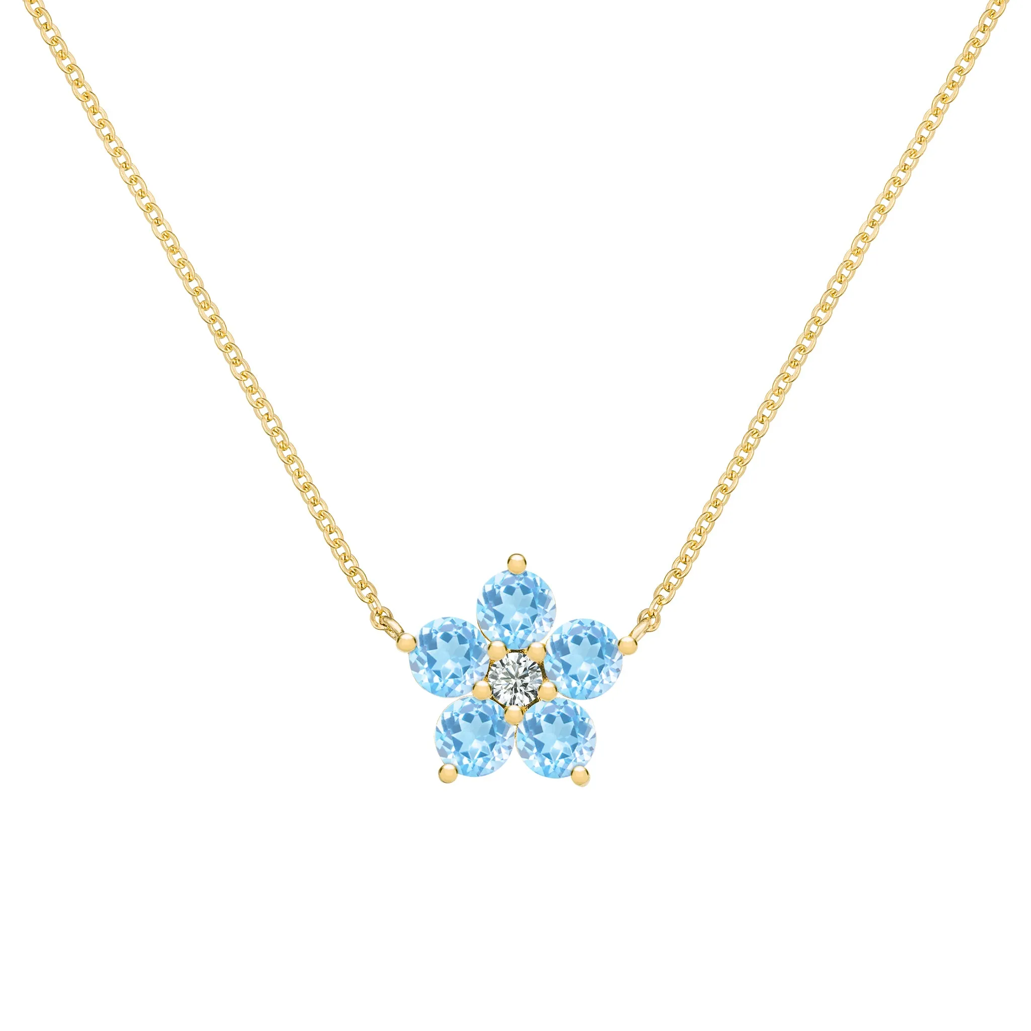 Greenwich Flower Nantucket Blue Topaz & Diamond Necklace in 14k Gold (December) sold by Haverhill