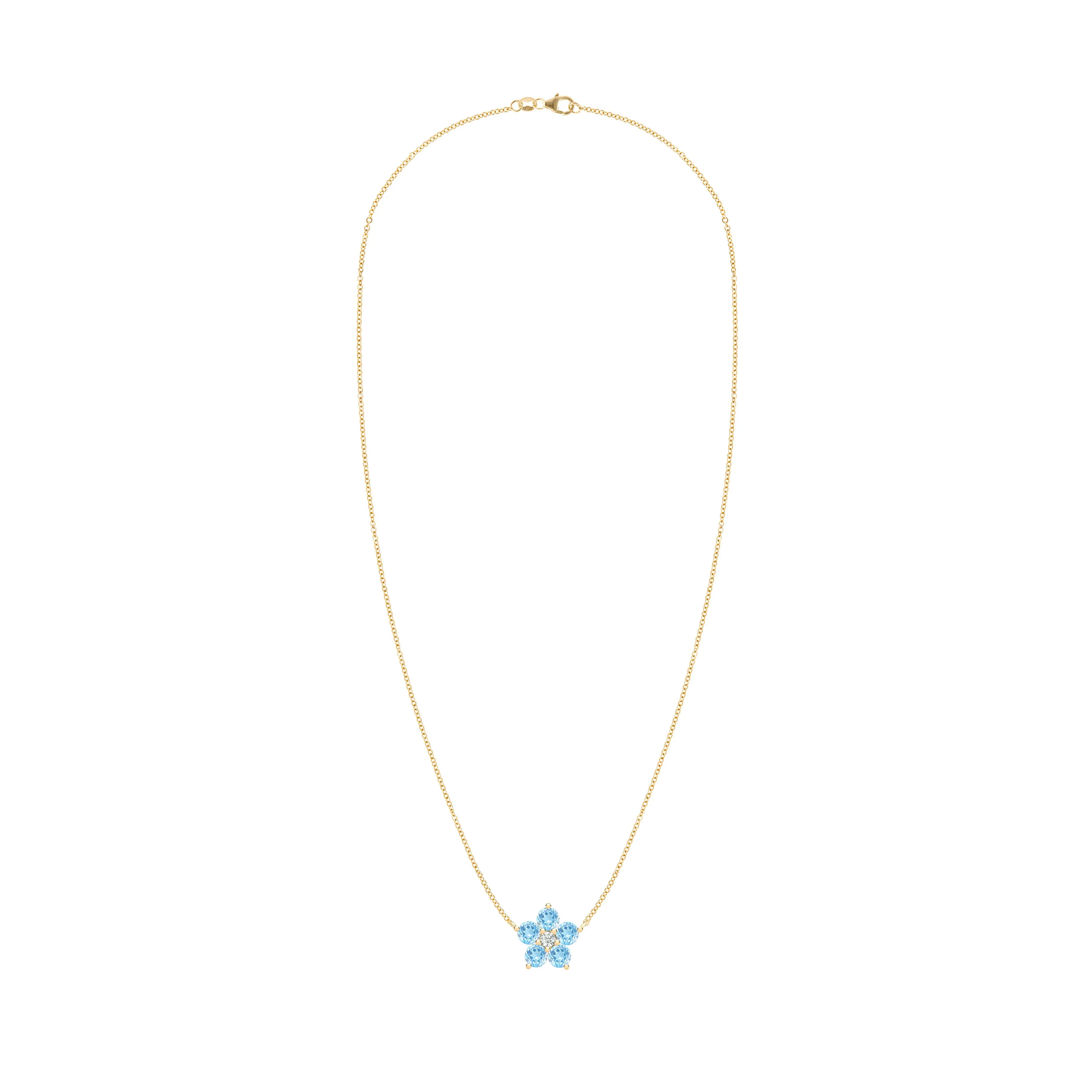 Greenwich Flower Nantucket Blue Topaz & Diamond Necklace in 14k Gold (December) sold by Haverhill product image thumbnail 4