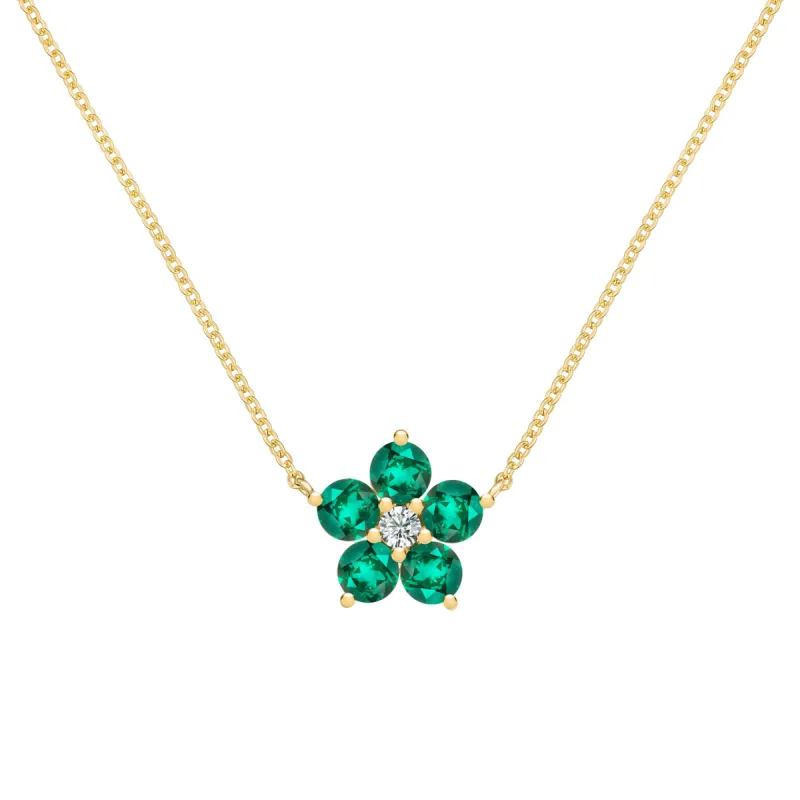 Greenwich Flower Emerald & Diamond Necklace in 14k Gold (May) sold by Haverhill