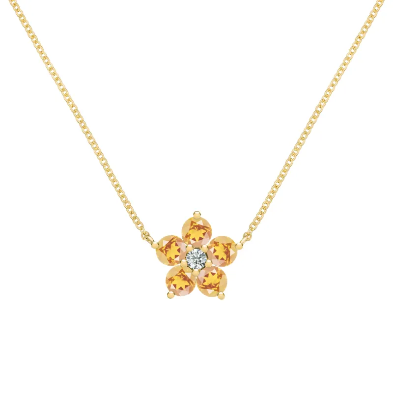 Greenwich Flower Citrine & Diamond Necklace in 14k Gold (November) sold by Haverhill