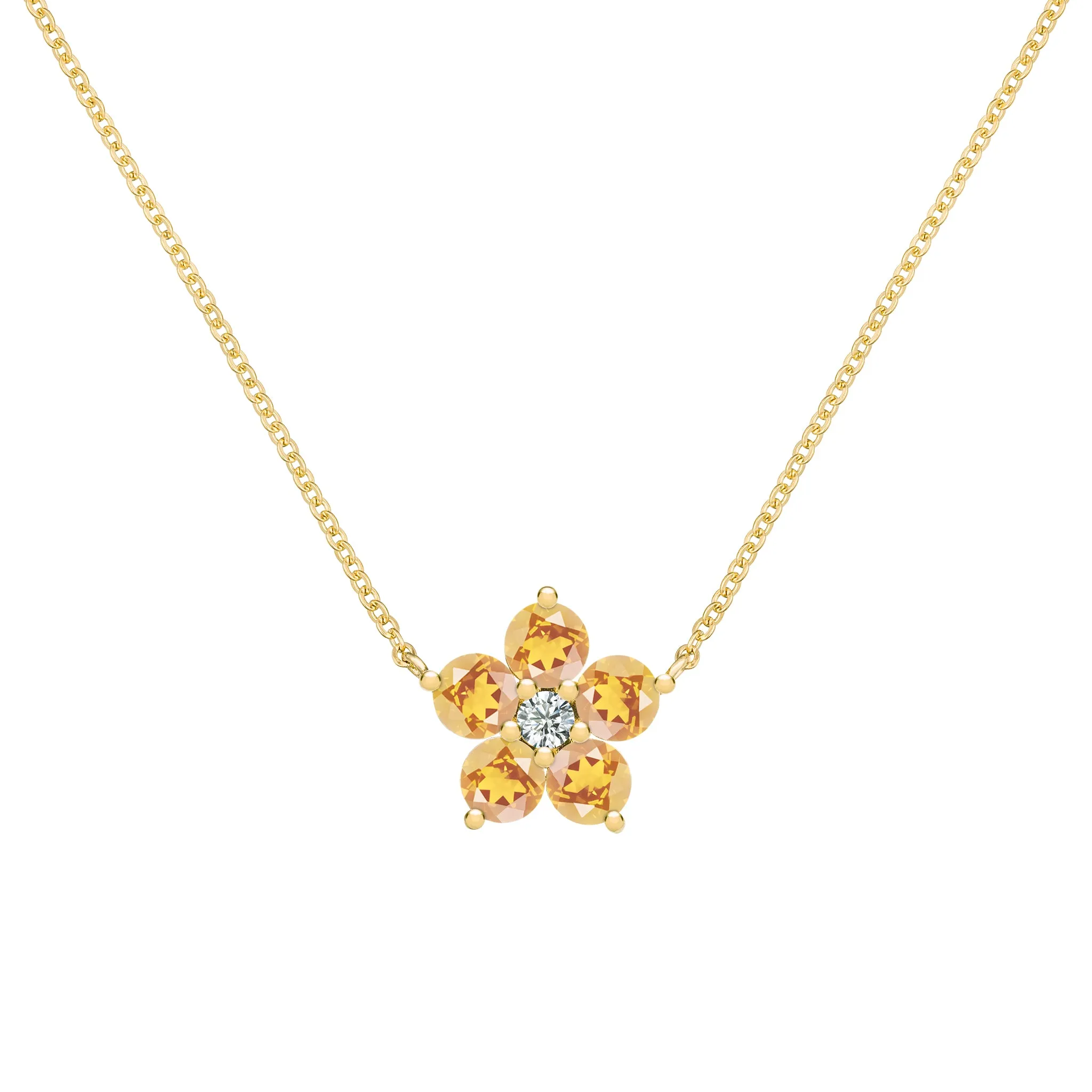 Greenwich Flower Citrine & Diamond Necklace in 14k Gold (November) sold by Haverhill