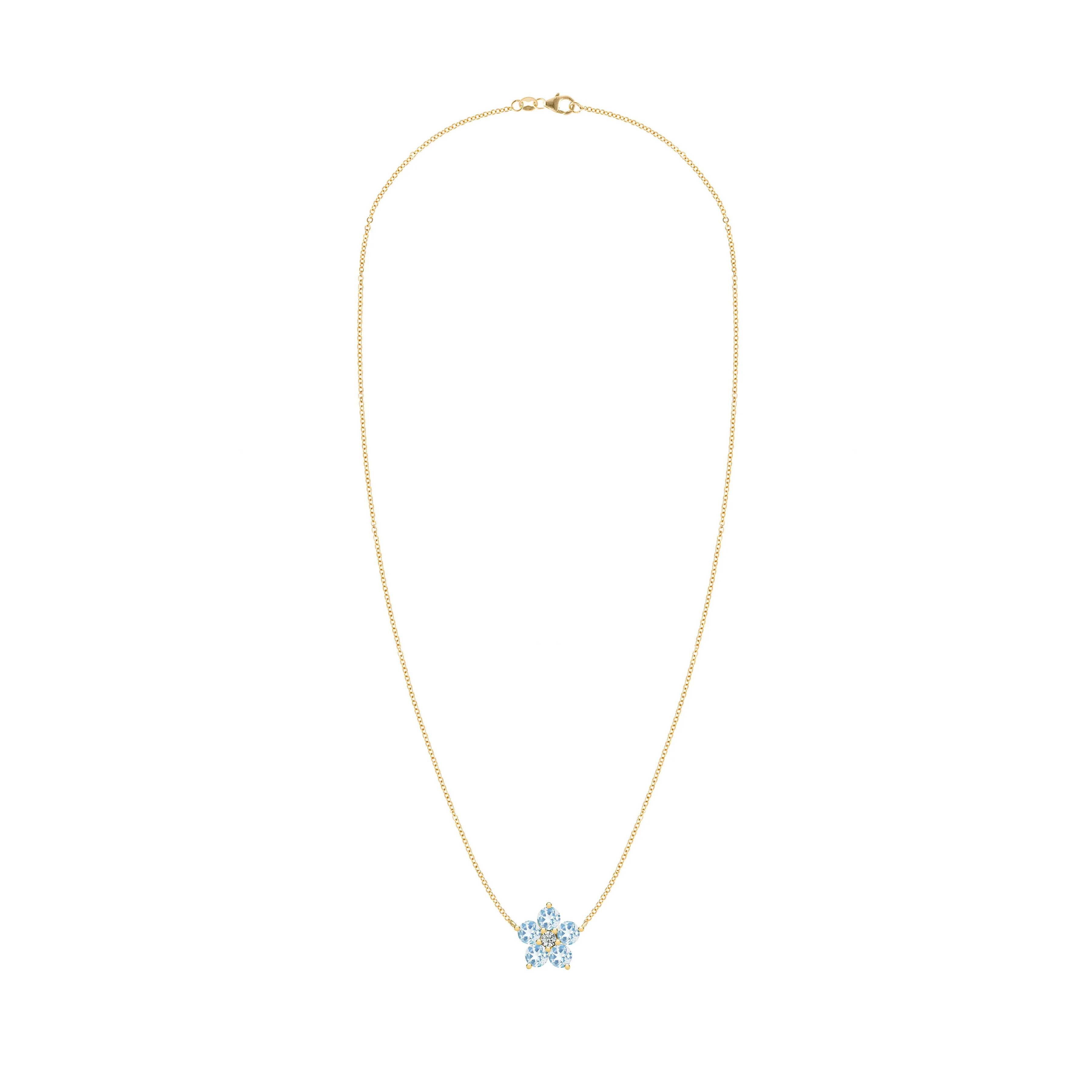 Greenwich Flower Aquamarine & Diamond Necklace in 14k Gold (March) sold by Haverhill product image thumbnail 4
