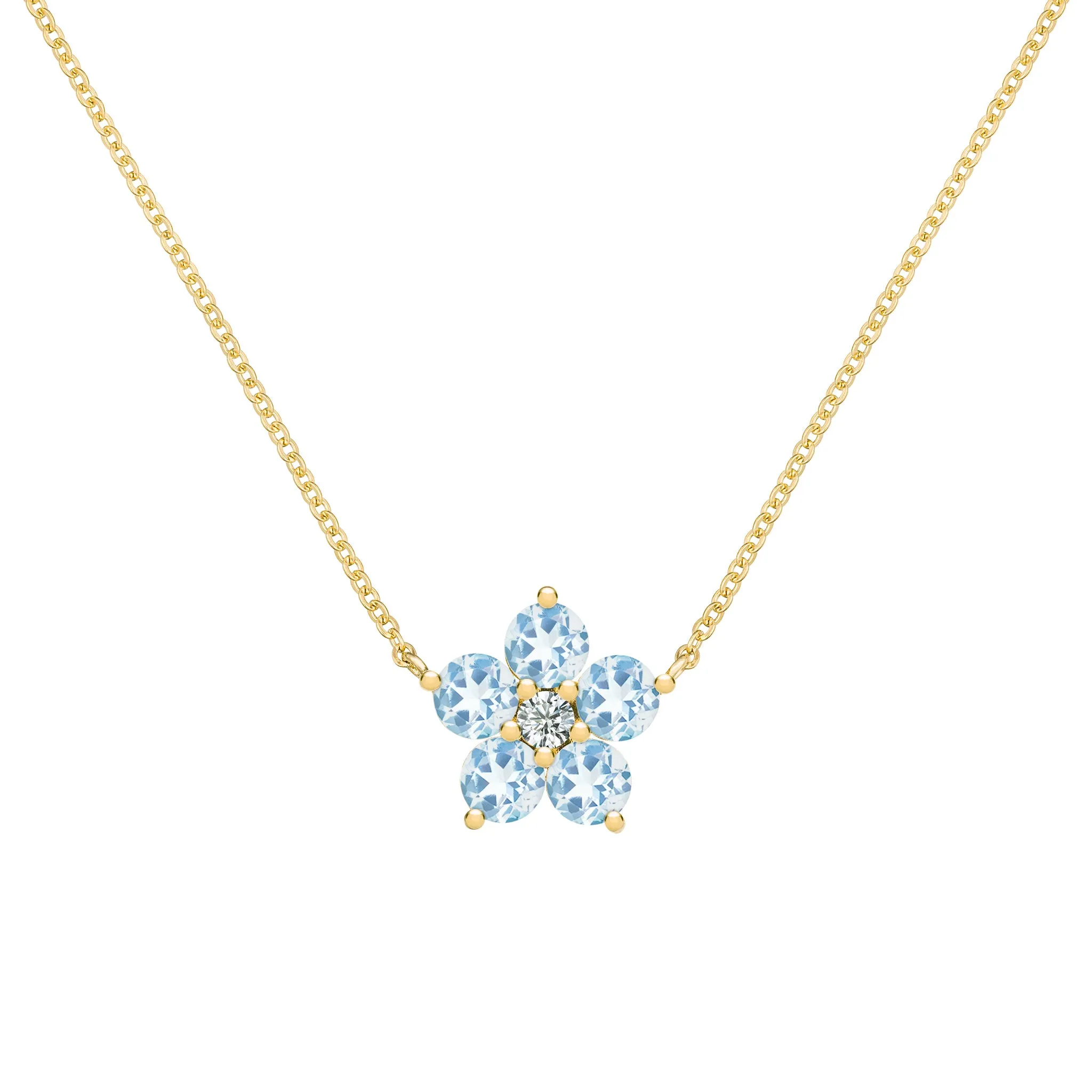 Greenwich Flower Aquamarine & Diamond Necklace in 14k Gold (March) sold by Haverhill