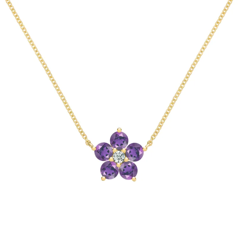 Greenwich Flower Amethyst & Diamond Necklace in 14k Gold (February) sold by Haverhill