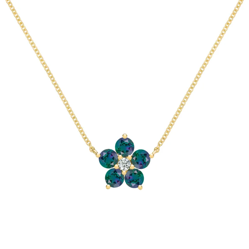 Greenwich Flower Alexandrite & Diamond Necklace in 14k Gold (June) sold by Haverhill