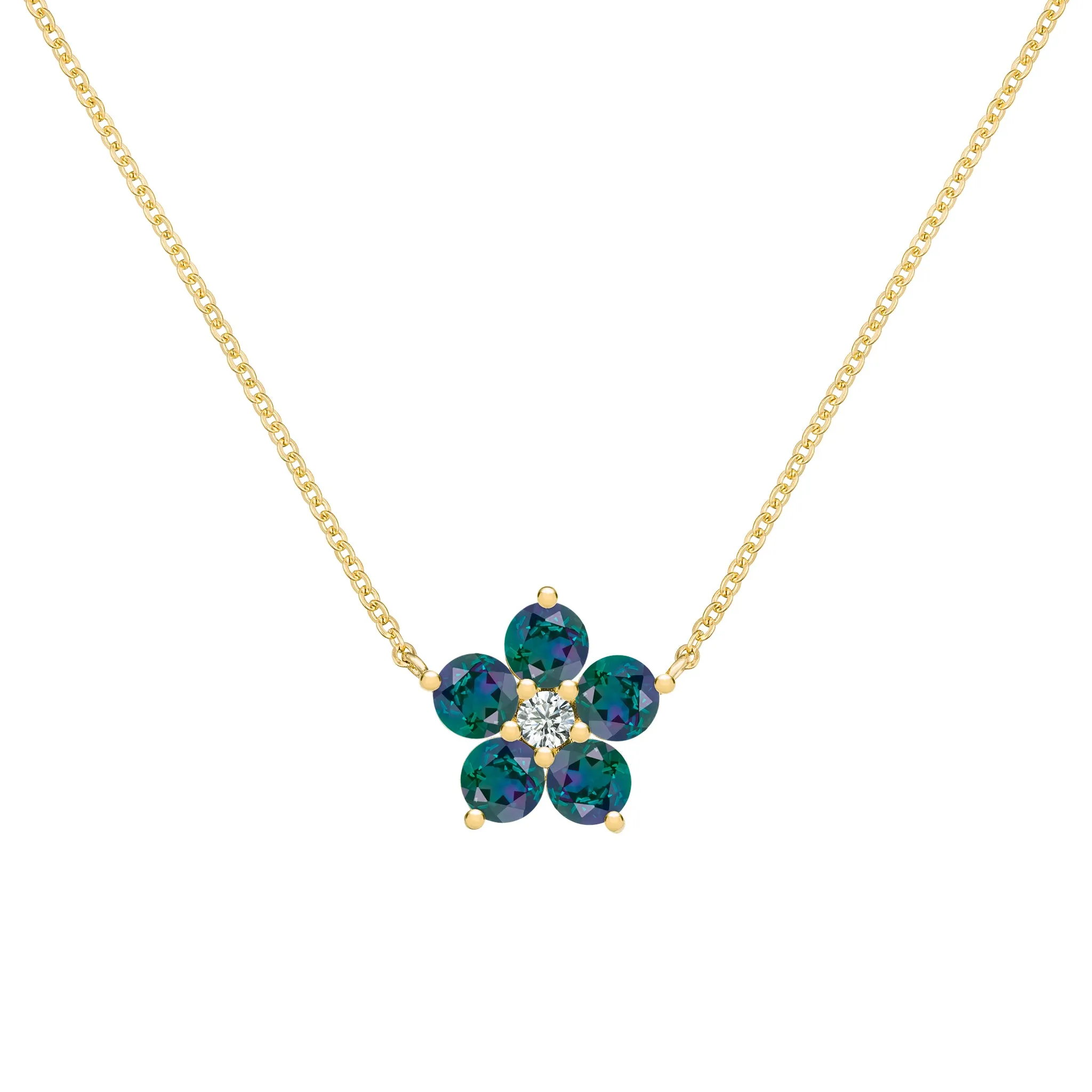 Greenwich Flower Alexandrite & Diamond Necklace in 14k Gold (June) sold by Haverhill