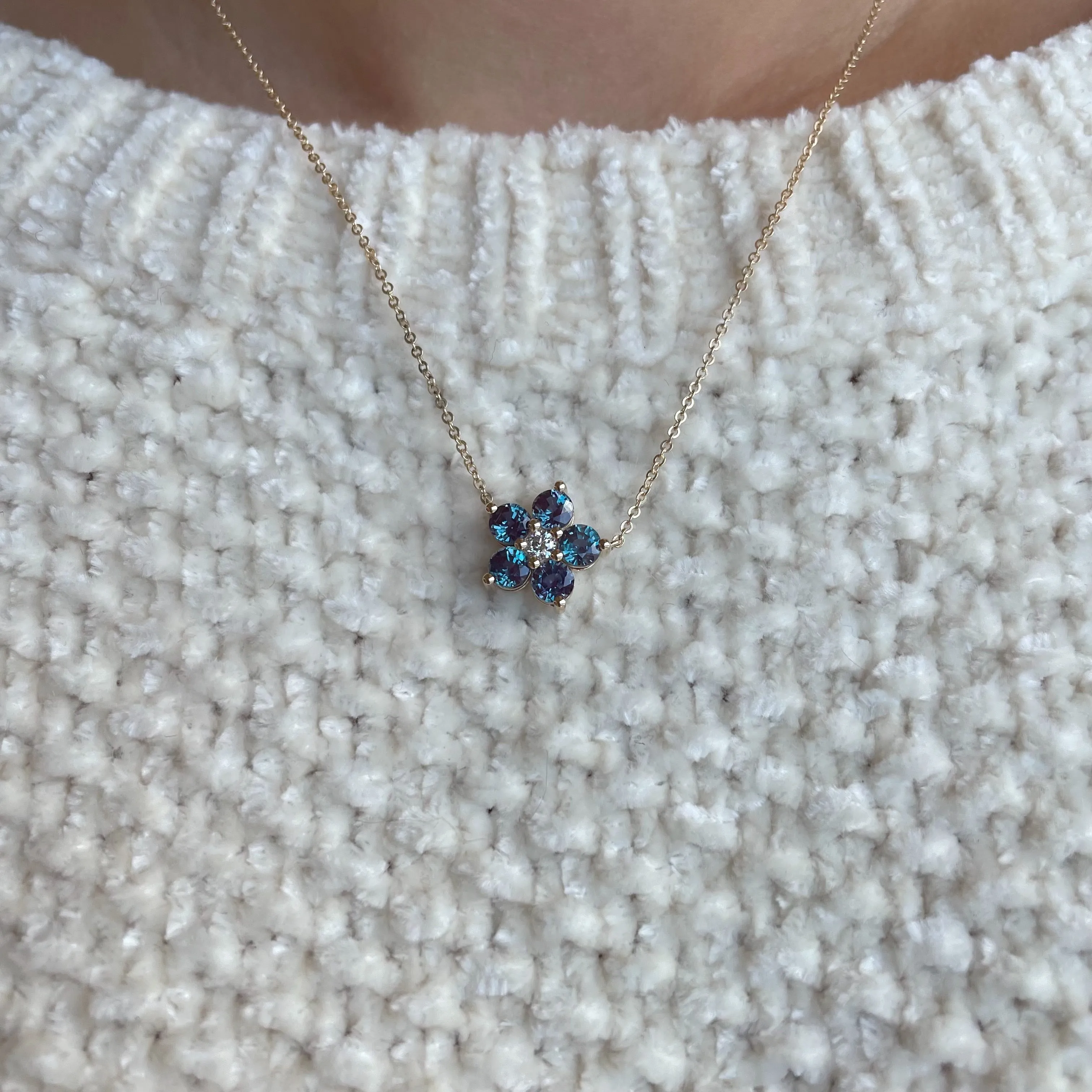 Greenwich Flower Alexandrite & Diamond Necklace in 14k Gold (June) sold by Haverhill product image thumbnail 3