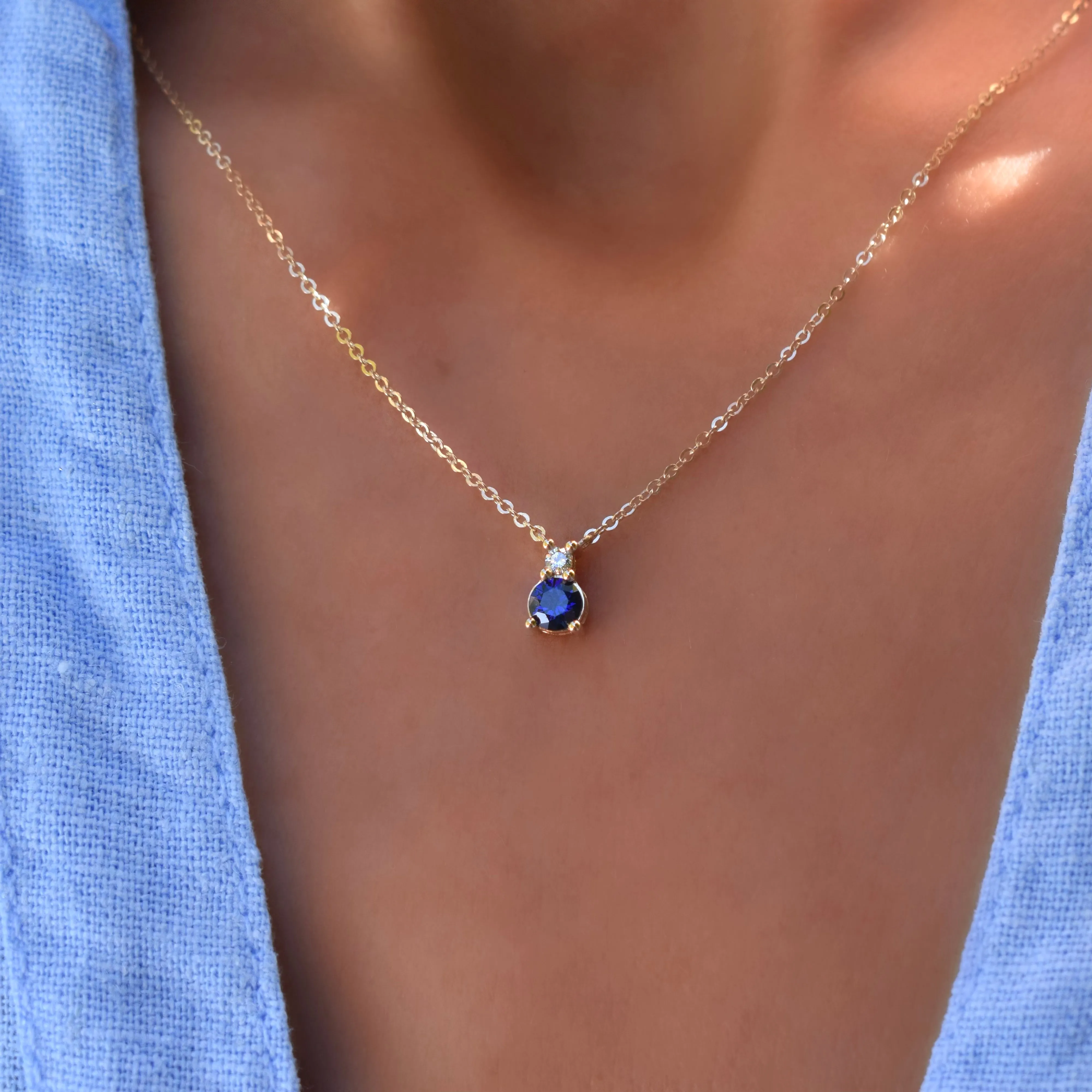 Greenwich Solitaire Sapphire & Diamond Necklace in 14k Gold (September) sold by Haverhill product image thumbnail 3