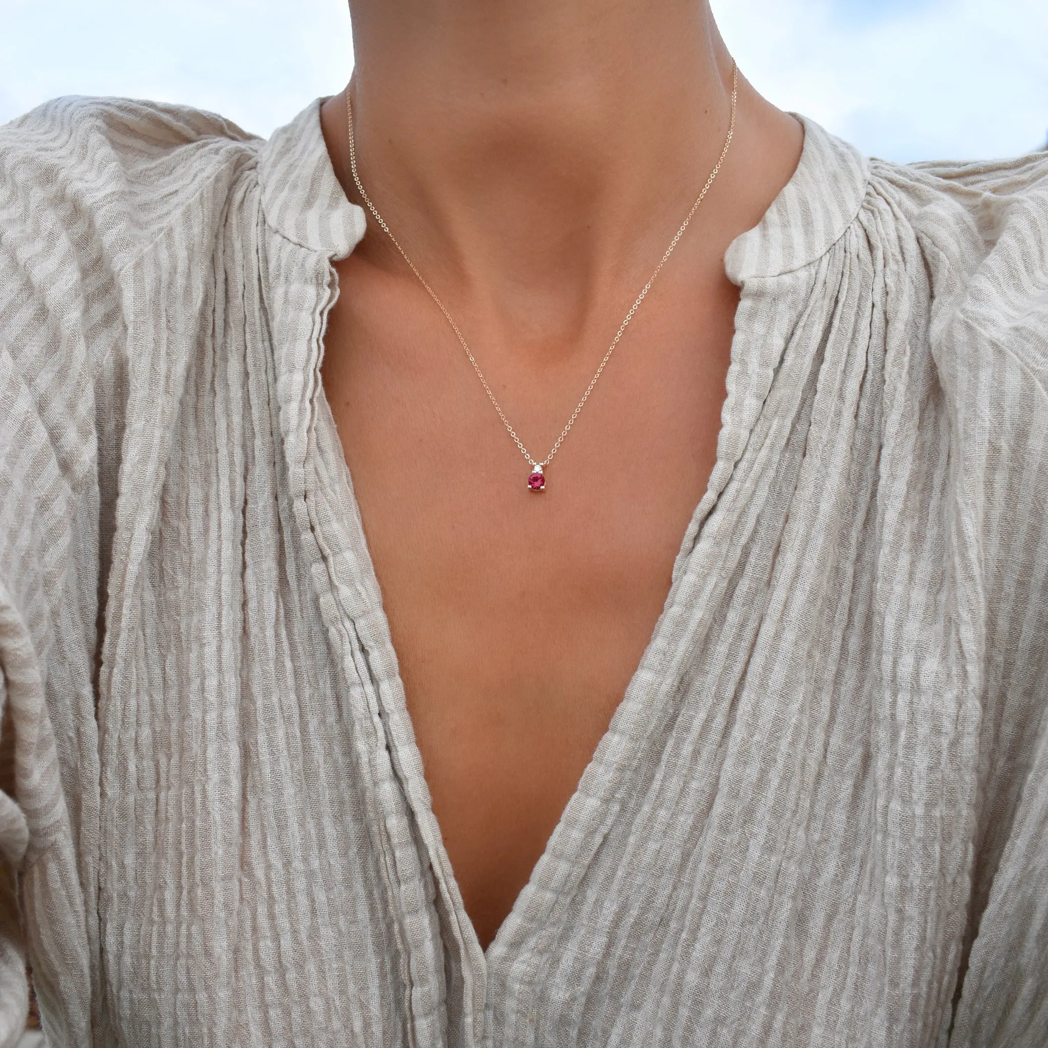 Greenwich Solitaire Ruby & Diamond Necklace in 14k Gold (July) sold by Haverhill product image thumbnail 2