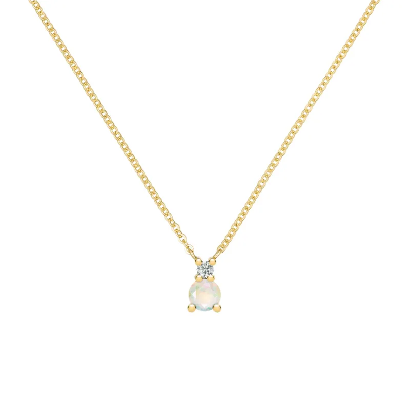 Greenwich Solitaire Opal & Diamond Necklace in 14k Gold (October) sold by Haverhill