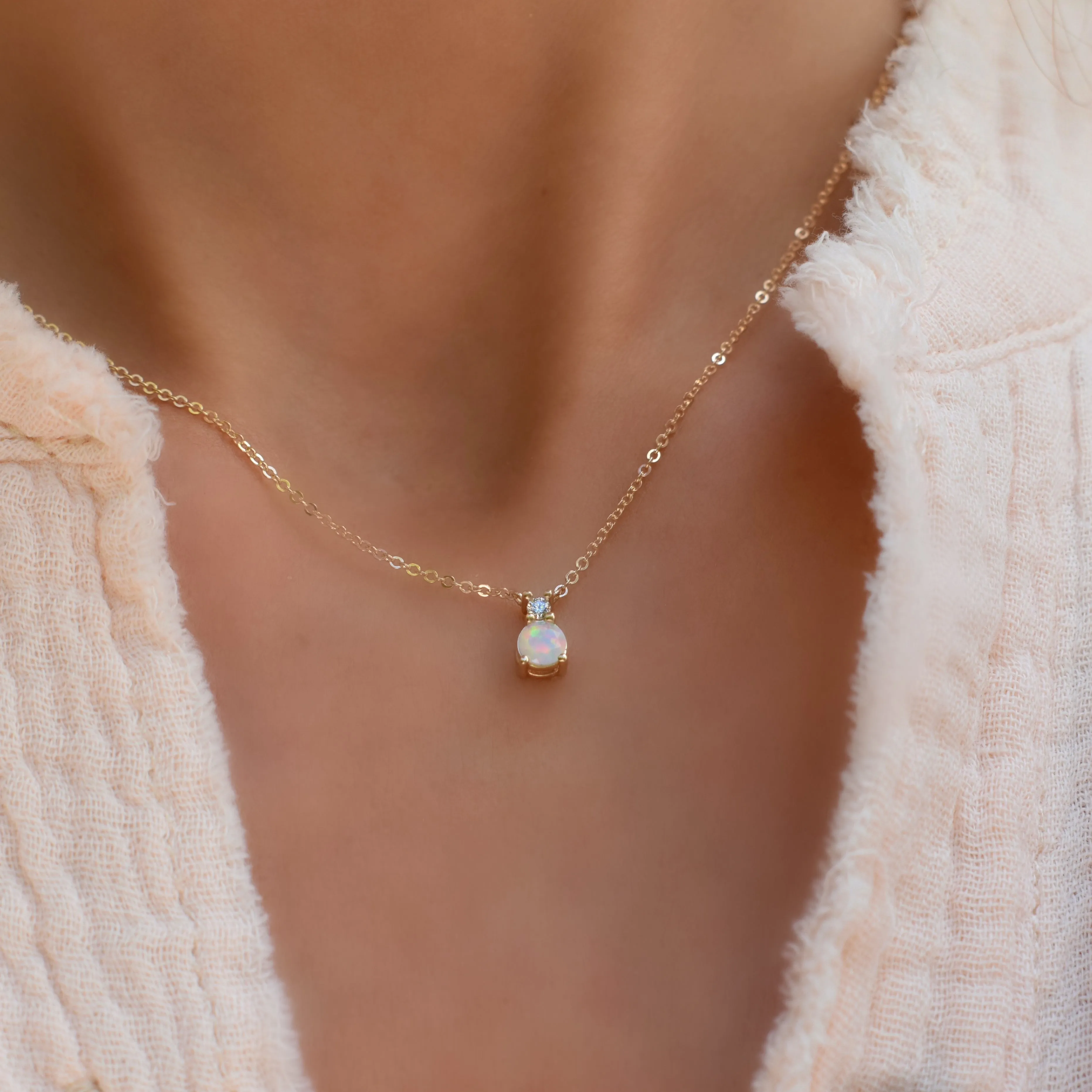 Greenwich Solitaire Opal & Diamond Necklace in 14k Gold (October) sold by Haverhill product image thumbnail 3