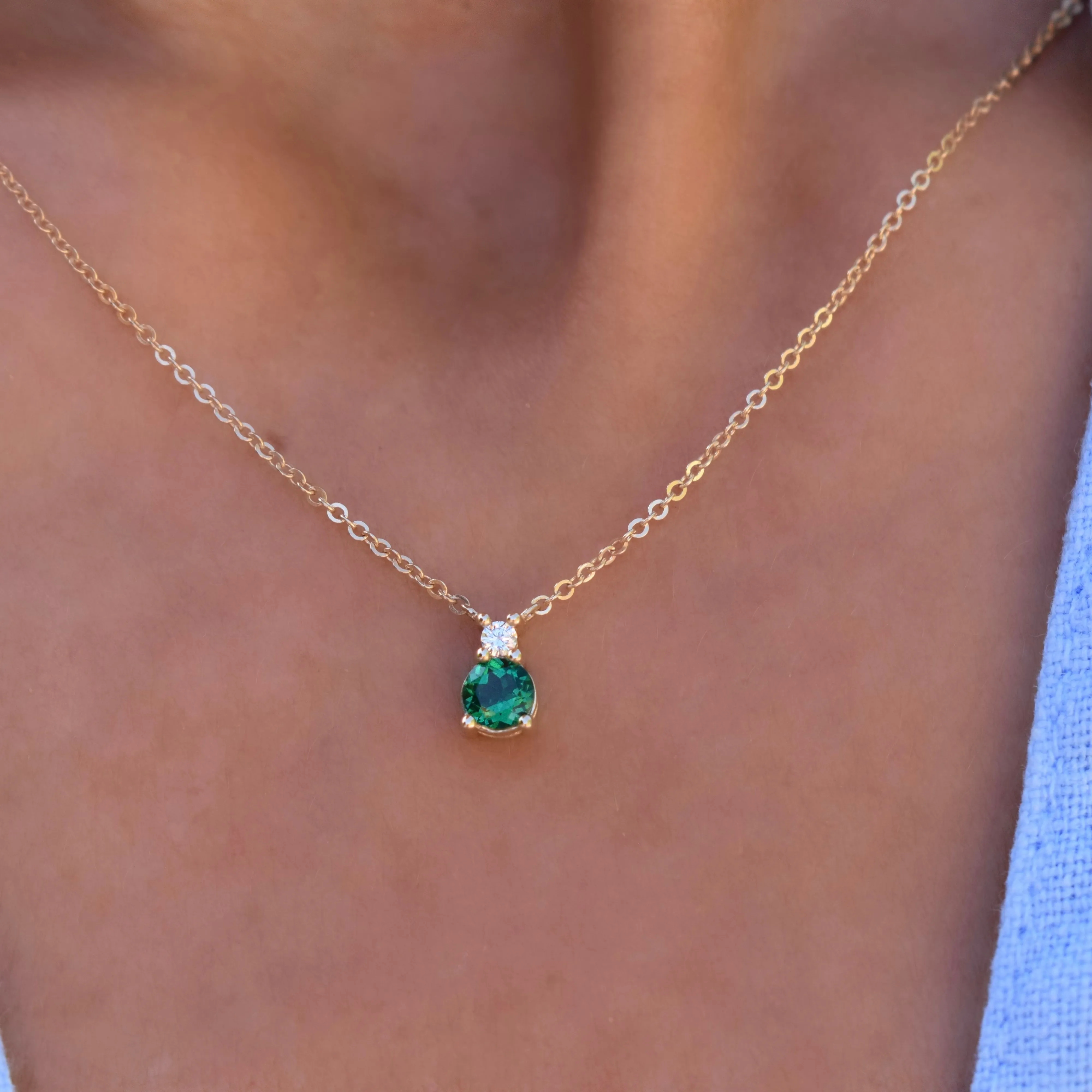 Greenwich Solitaire Emerald & Diamond Necklace in 14k Gold (May) sold by Haverhill product image thumbnail 3